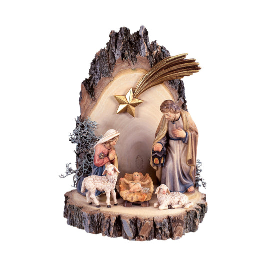 MONDO CATTOLICO ROMA Nativity 10 cm (3.94 in) / 14 cm (5.51 in) / 7 cm (2.76 in) Wooden Nativity Scene on a Log