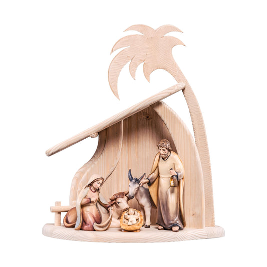 Mondo Cattolico Nativity 24 cm (9.45 in) / 30 cm (11.81 in) / 12 cm (4.72 in) Wooden Nativity Scene with Modern Stable