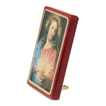 MONDO CATTOLICO ROMA 7x5 cm (2.76x1.97 in) Wooden Picture of Sacred Heart of Jesus