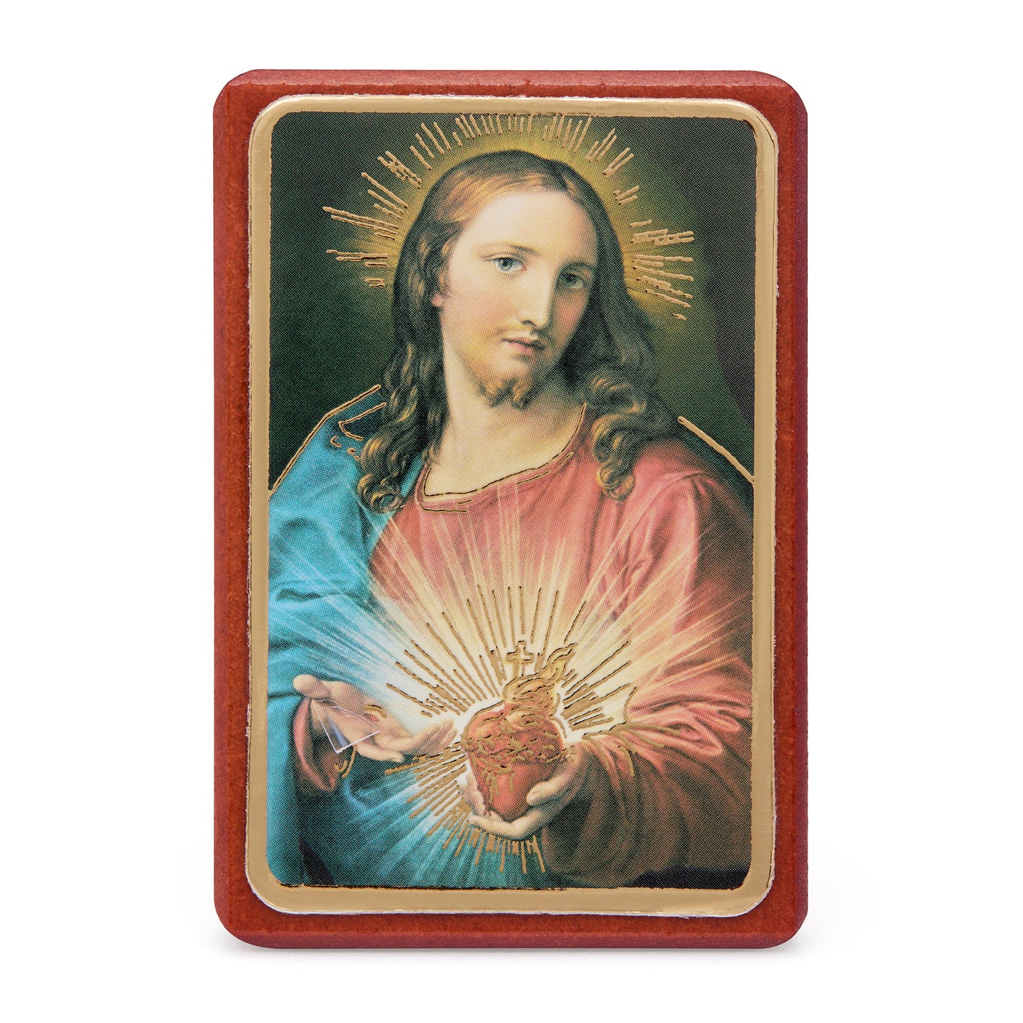 MONDO CATTOLICO ROMA 7x5 cm (2.76x1.97 in) Wooden Picture of Sacred Heart of Jesus