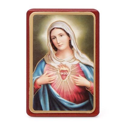 MONDO CATTOLICO ROMA Painting 5.50 x 7 cm (2.17 x 2.76 in) Wooden Picture of the Immaculate Heart of Mary