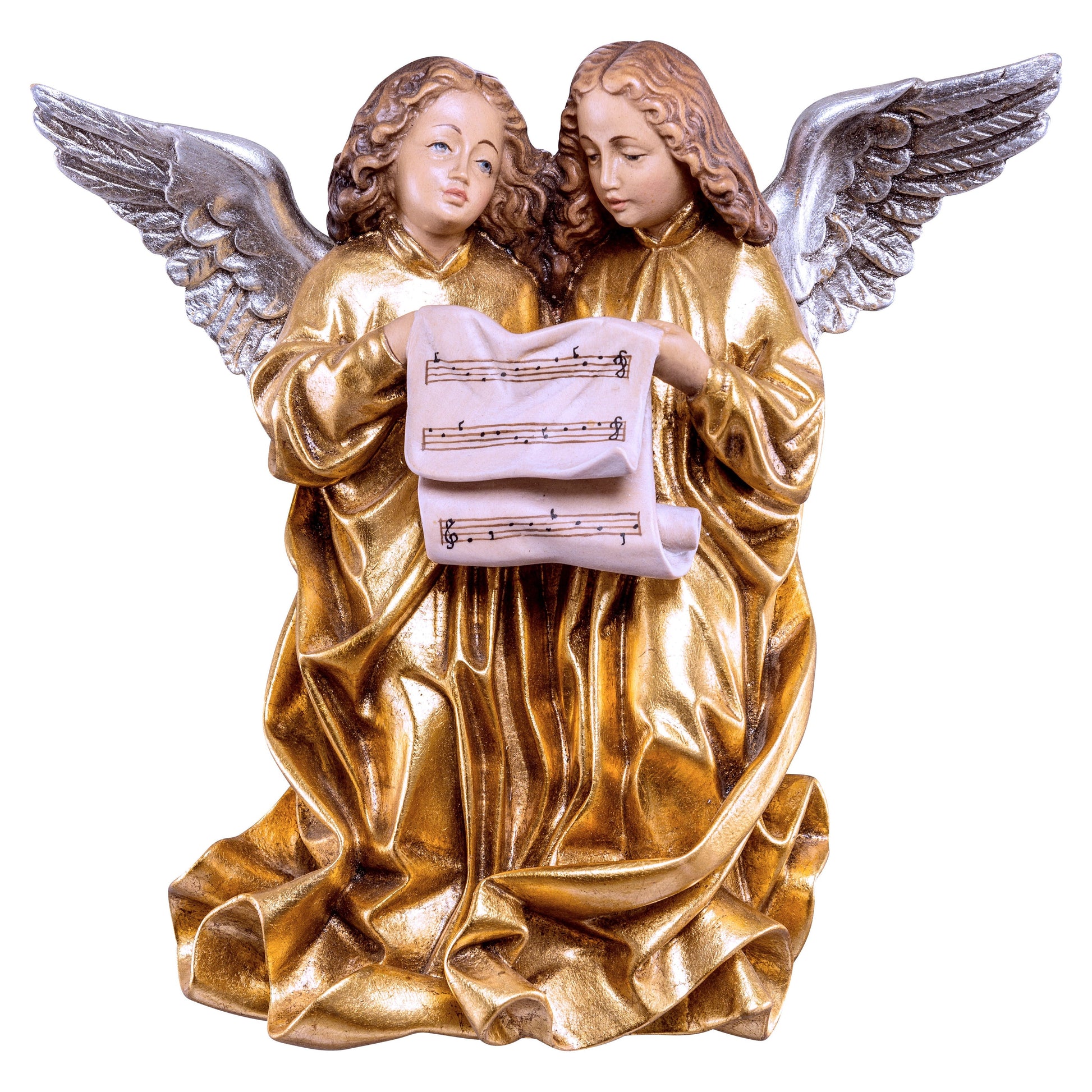 Mondo Cattolico Colored / 12 cm (4.7 in) Wooden statue of Angel-group Pacher