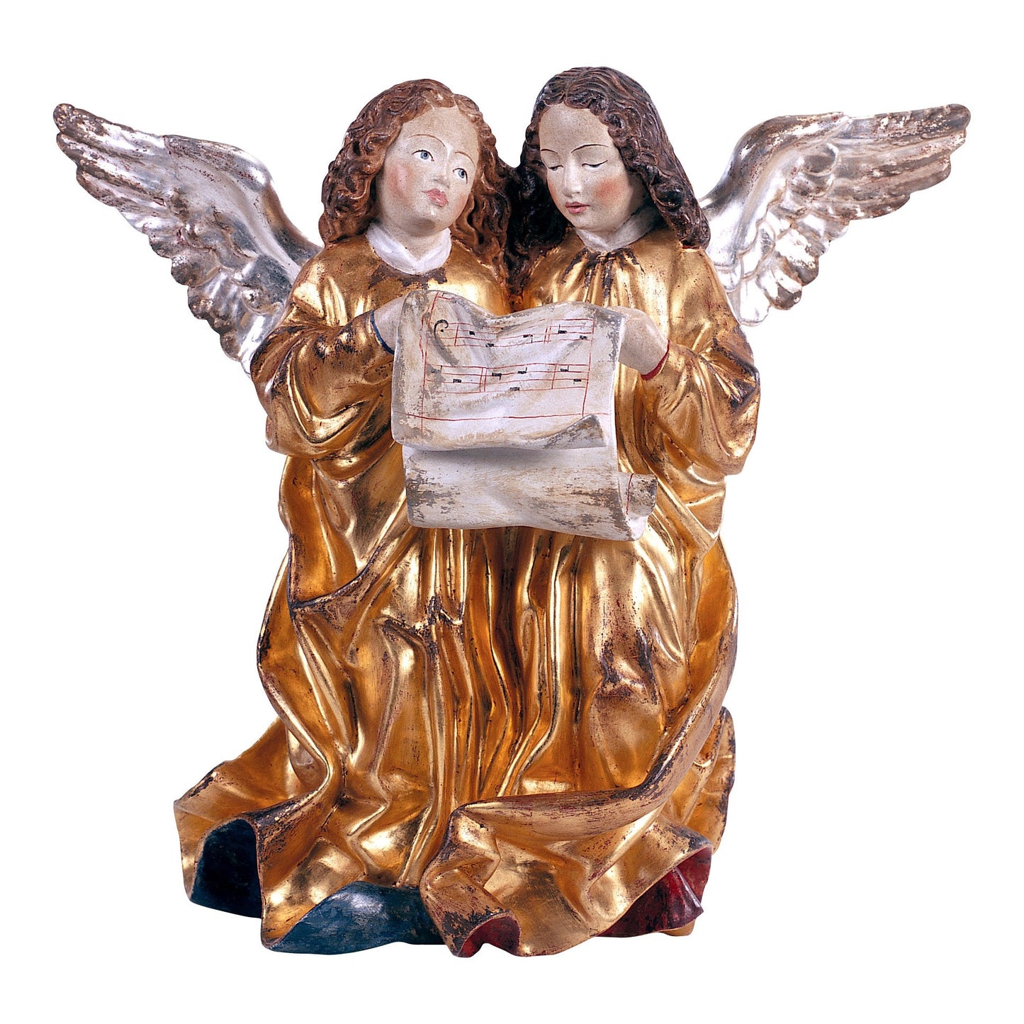 Mondo Cattolico Golden / 12 cm (4.7 in) Wooden statue of Angel-group Pacher