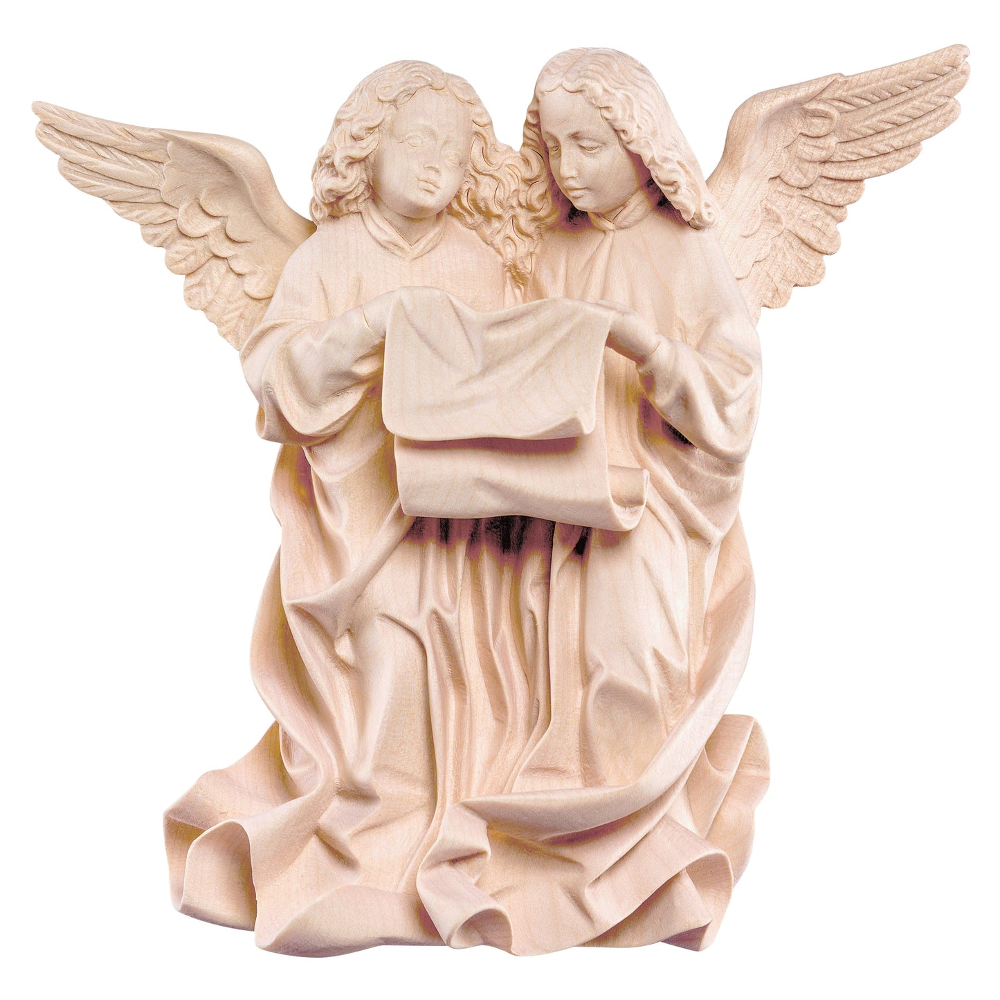 Mondo Cattolico Natural / 12 cm (4.7 in) Wooden statue of Angel-group Pacher