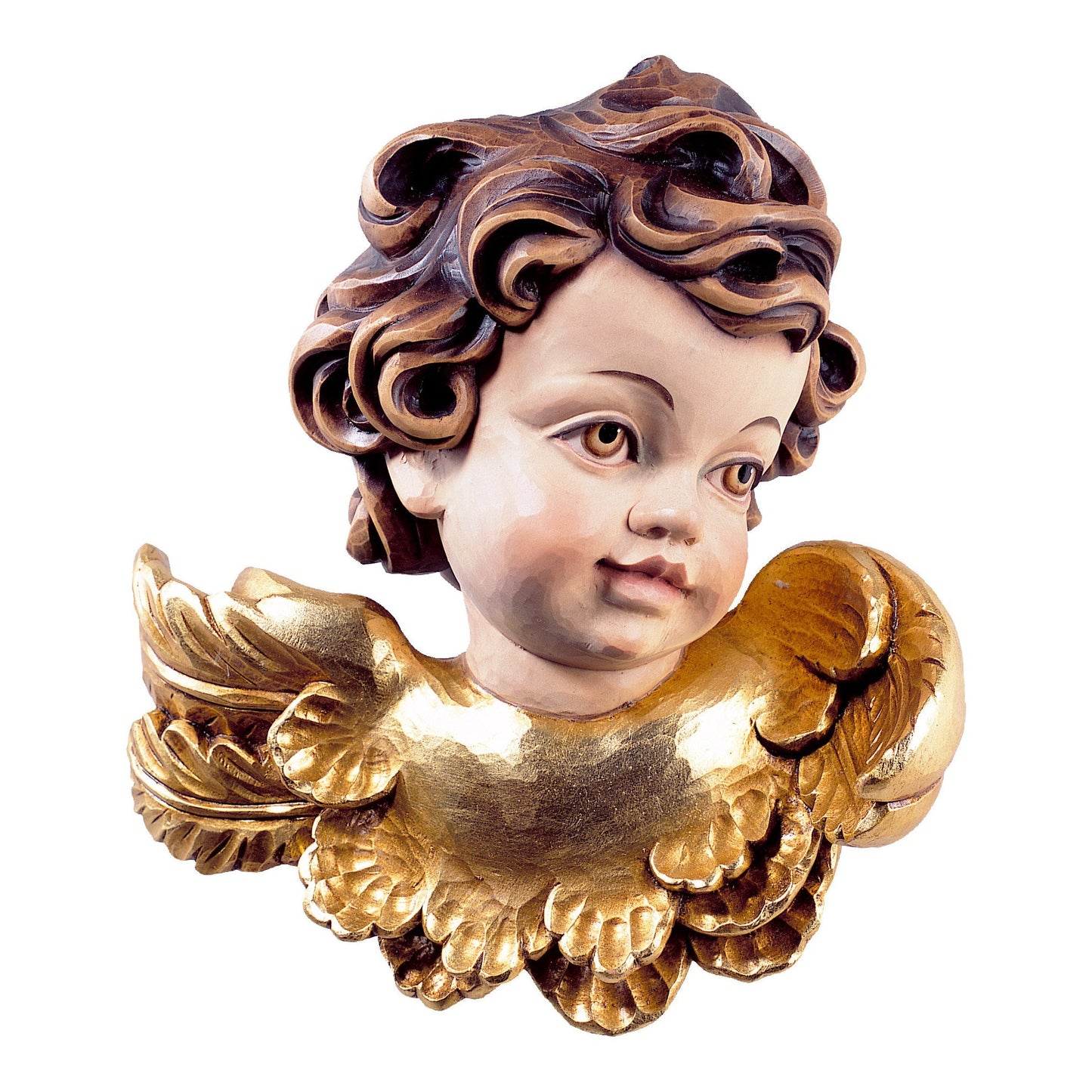 Mondo Cattolico Colored / 7 cm (2.8 in) Wooden statue of Angel head (left)