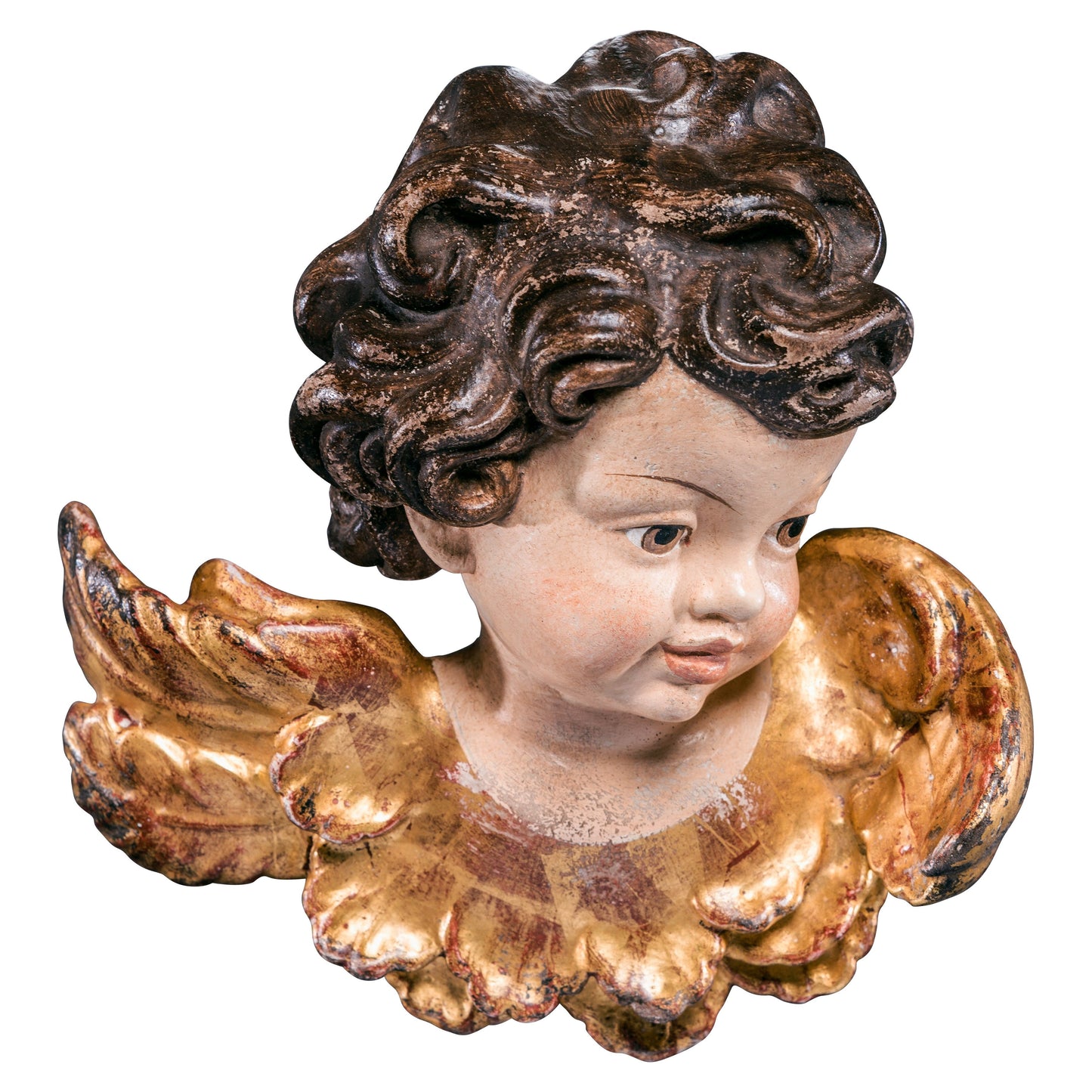 Mondo Cattolico Golden / 11 cm (4.3 in) Wooden statue of Angel head (left)