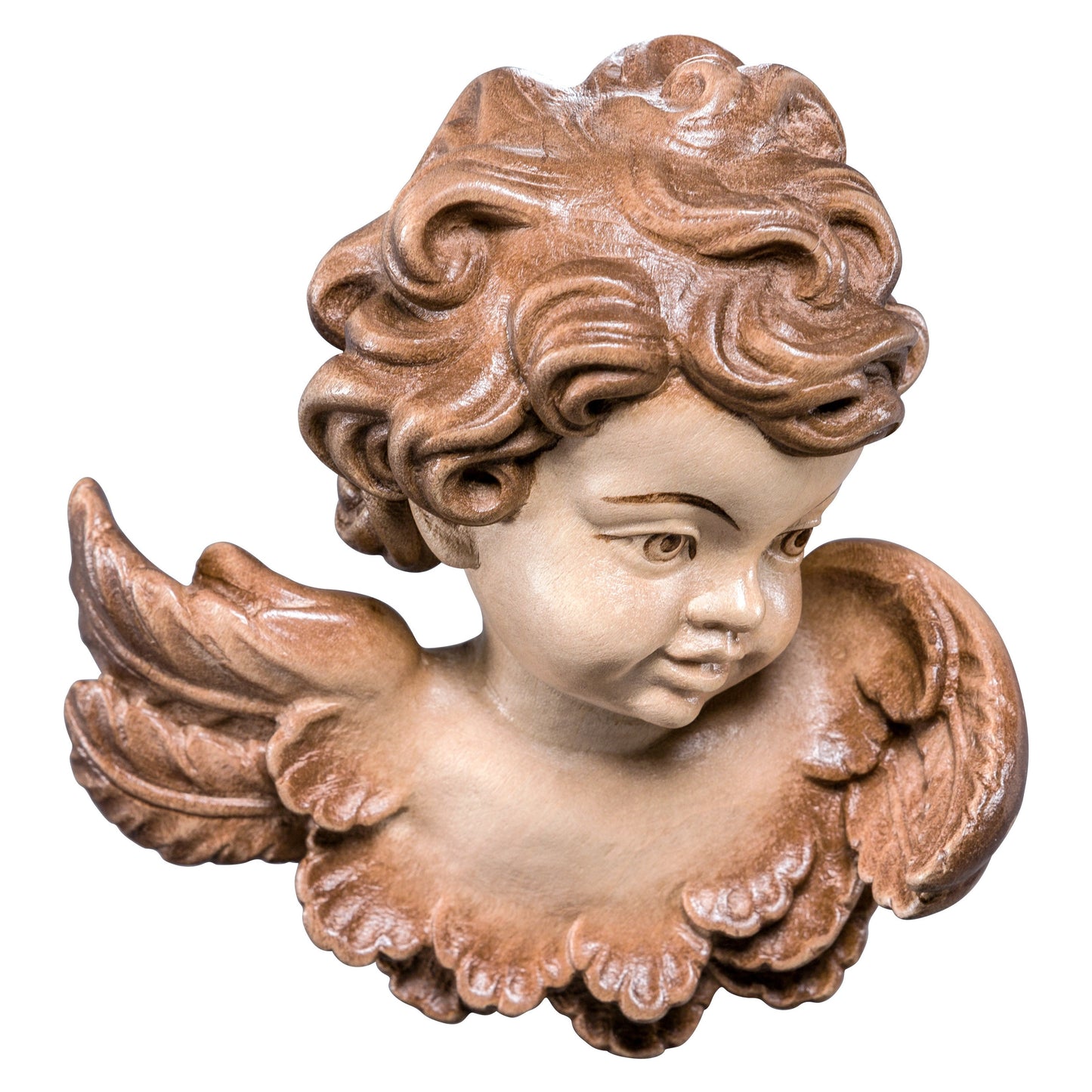 Mondo Cattolico Glossy / 9 cm (3.5 in) Wooden statue of Angel head (left)