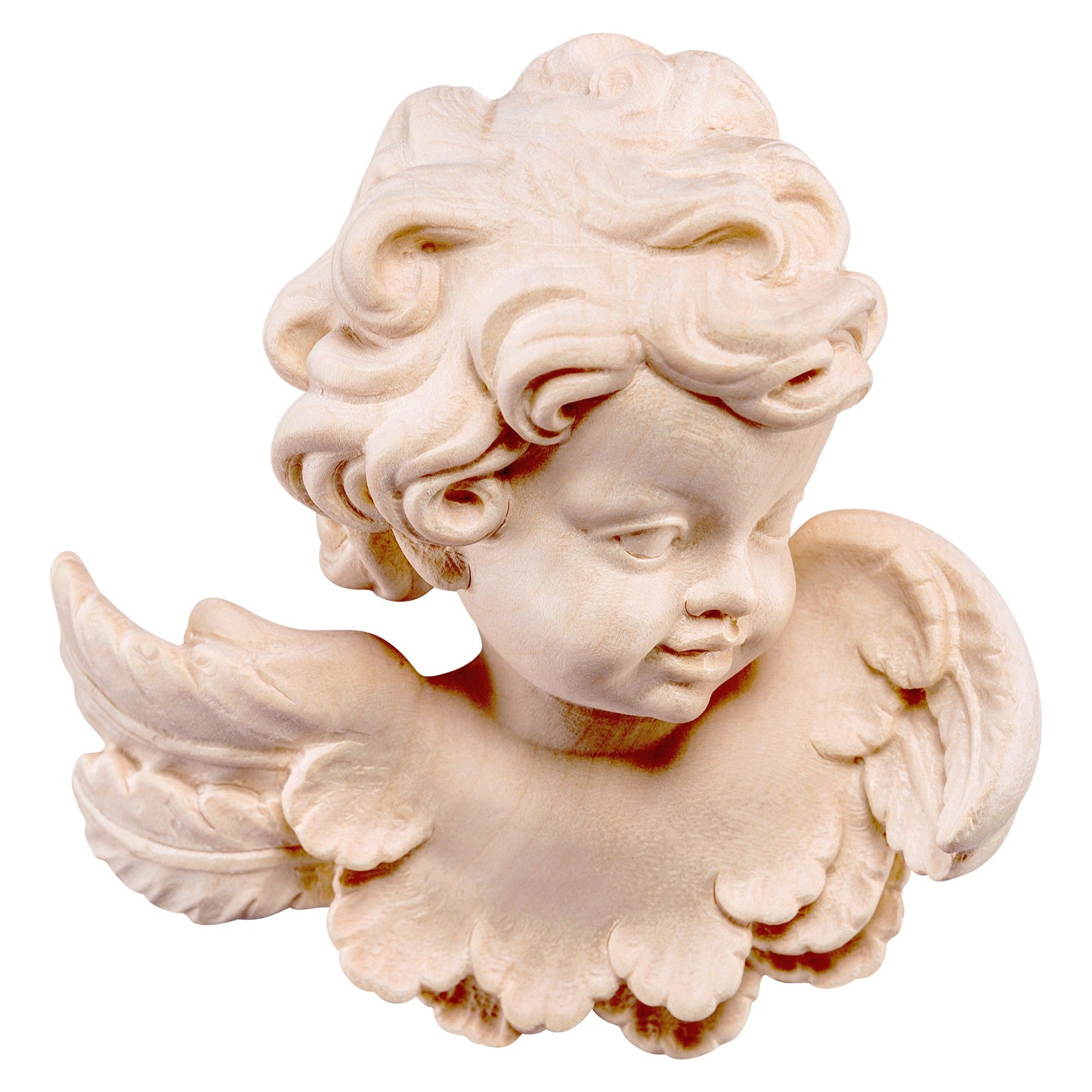 Mondo Cattolico Natural / 9 cm (3.5 in) Wooden statue of Angel head (left)