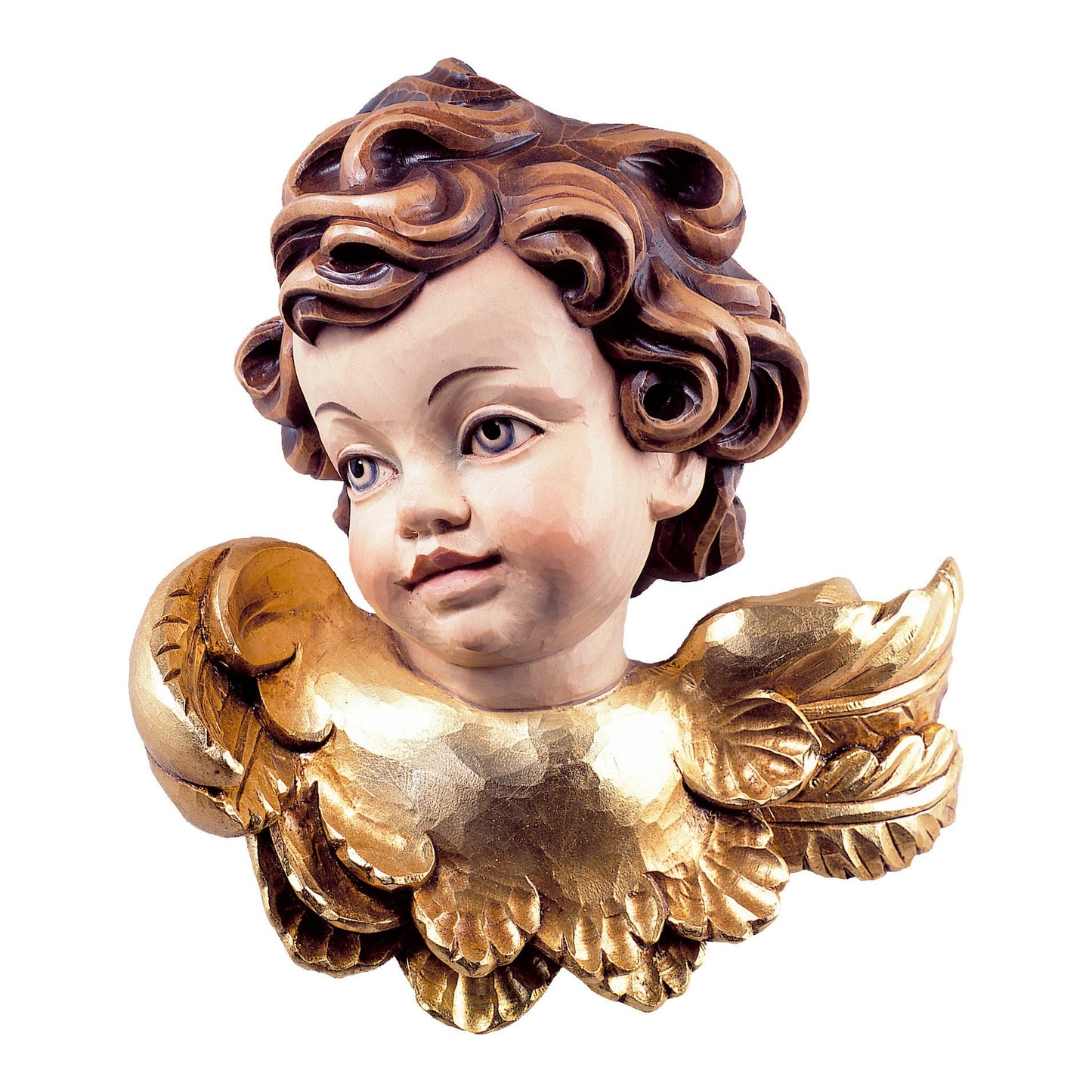 Mondo Cattolico Colored / 7 cm (2.8 in) Wooden statue of Angel head (right)