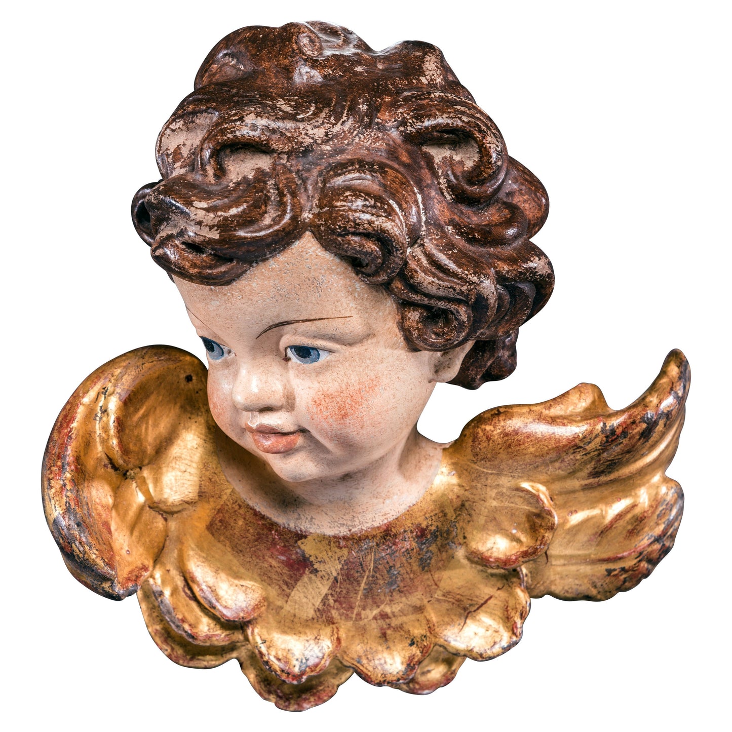 Mondo Cattolico Golden / 11 cm (4.3 in) Wooden statue of Angel head (right)