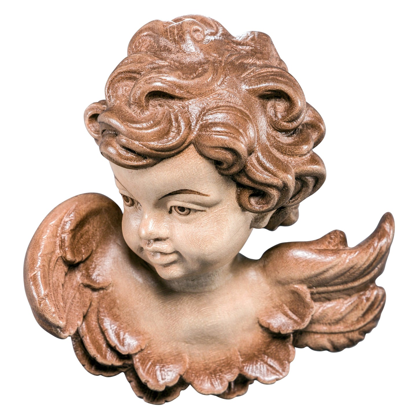 Mondo Cattolico Glossy / 9 cm (3.5 in) Wooden statue of Angel head (right)