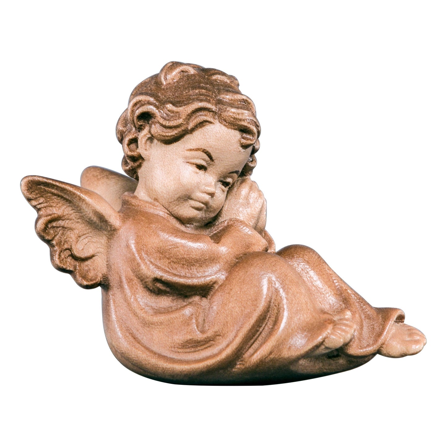 Mondo Cattolico Glossy / 8 cm (3.1 in) Wooden statue of Angel sitting blue