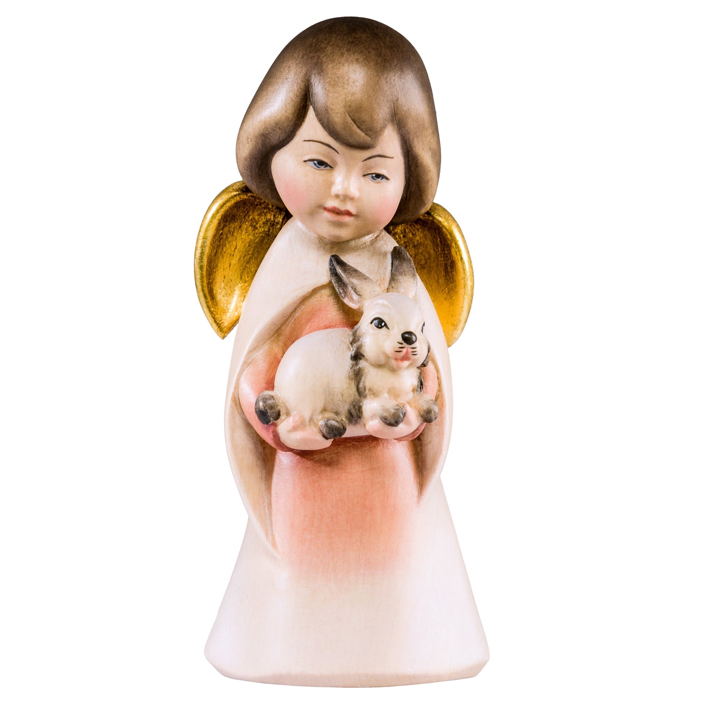 Mondo Cattolico Colored / 9 cm (3.5 in) Wooden statue of Dream angel with bunny