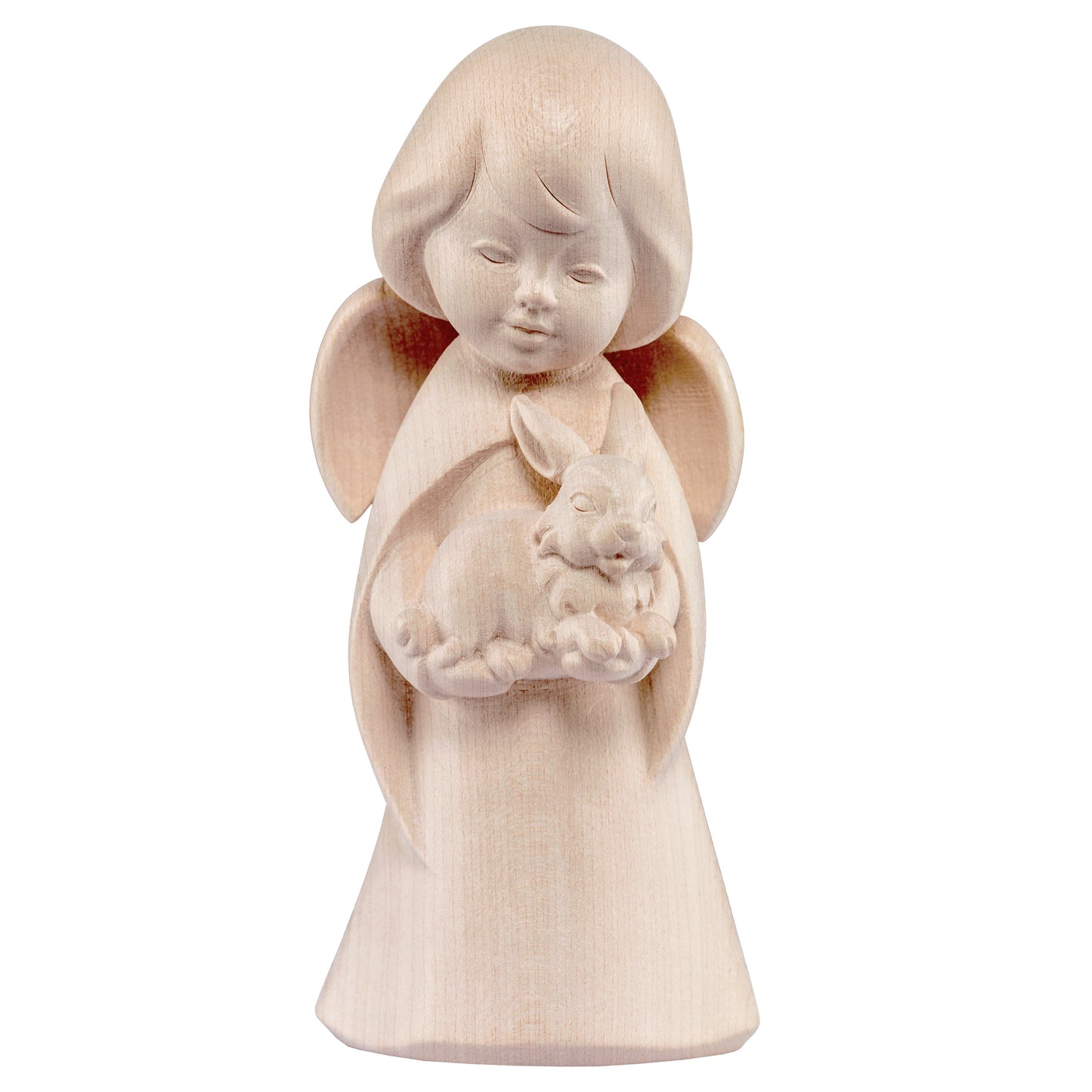 Mondo Cattolico Natural / 16 cm (6.3 in) Wooden statue of Dream angel with bunny