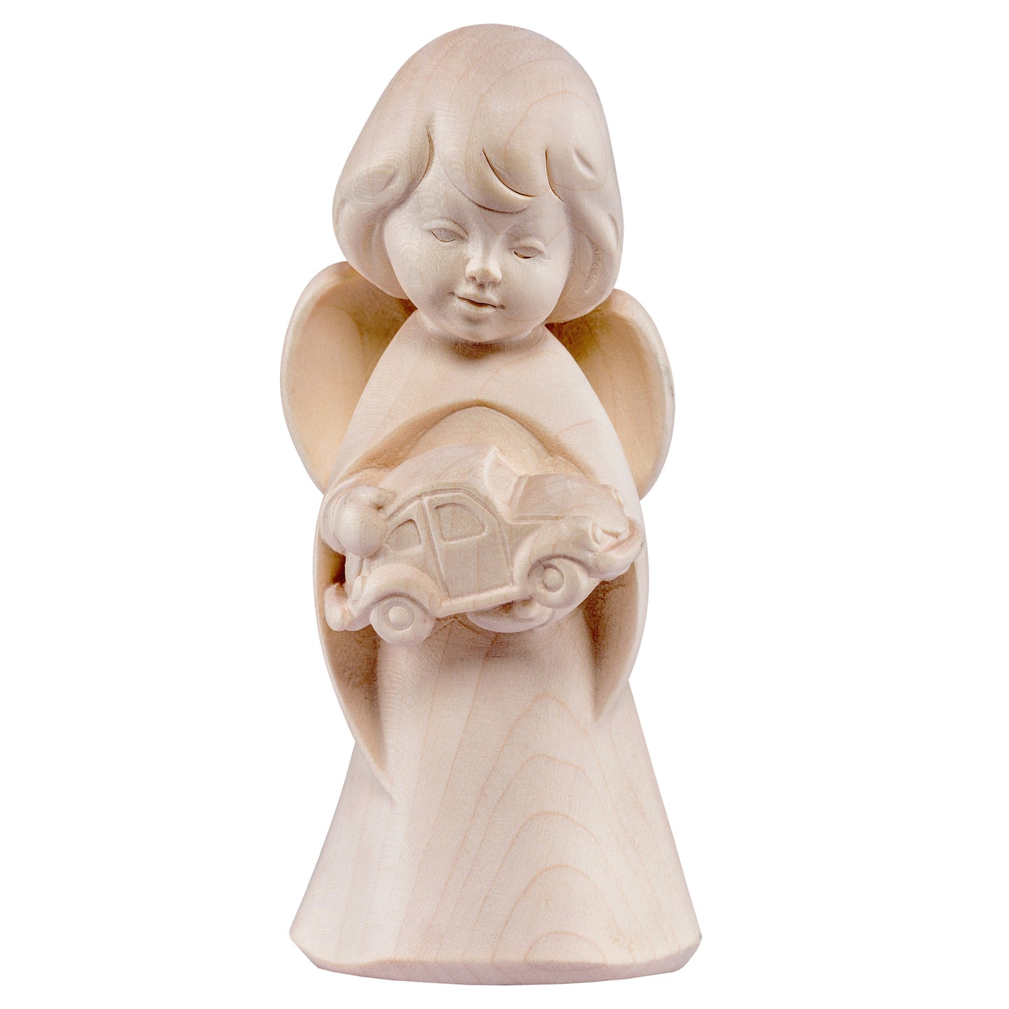 Mondo Cattolico Natural / 16 cm (6.3 in) Wooden statue of Dream angel with car