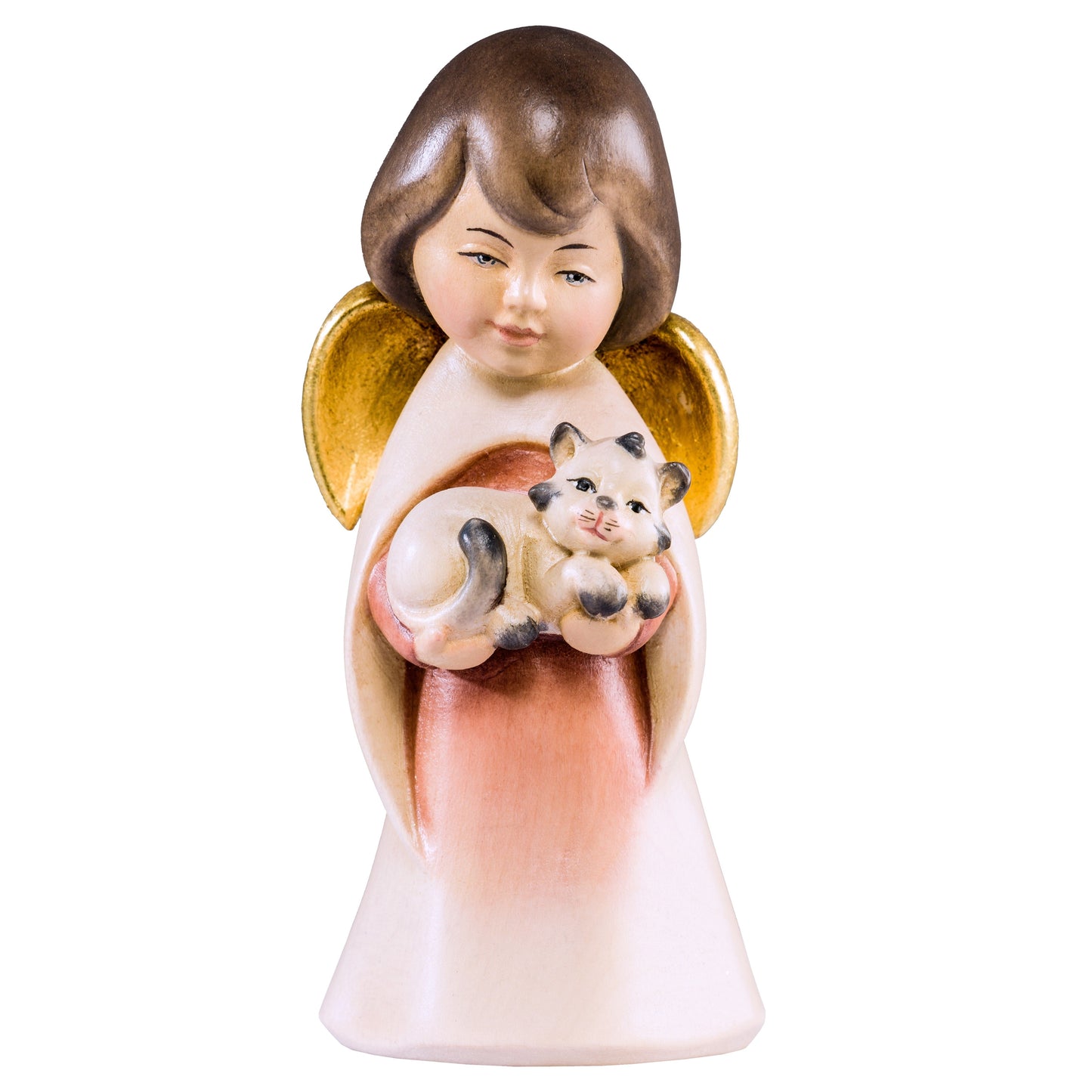 Mondo Cattolico Colored / 9 cm (3.5 in) Wooden statue of Dream angel with cat