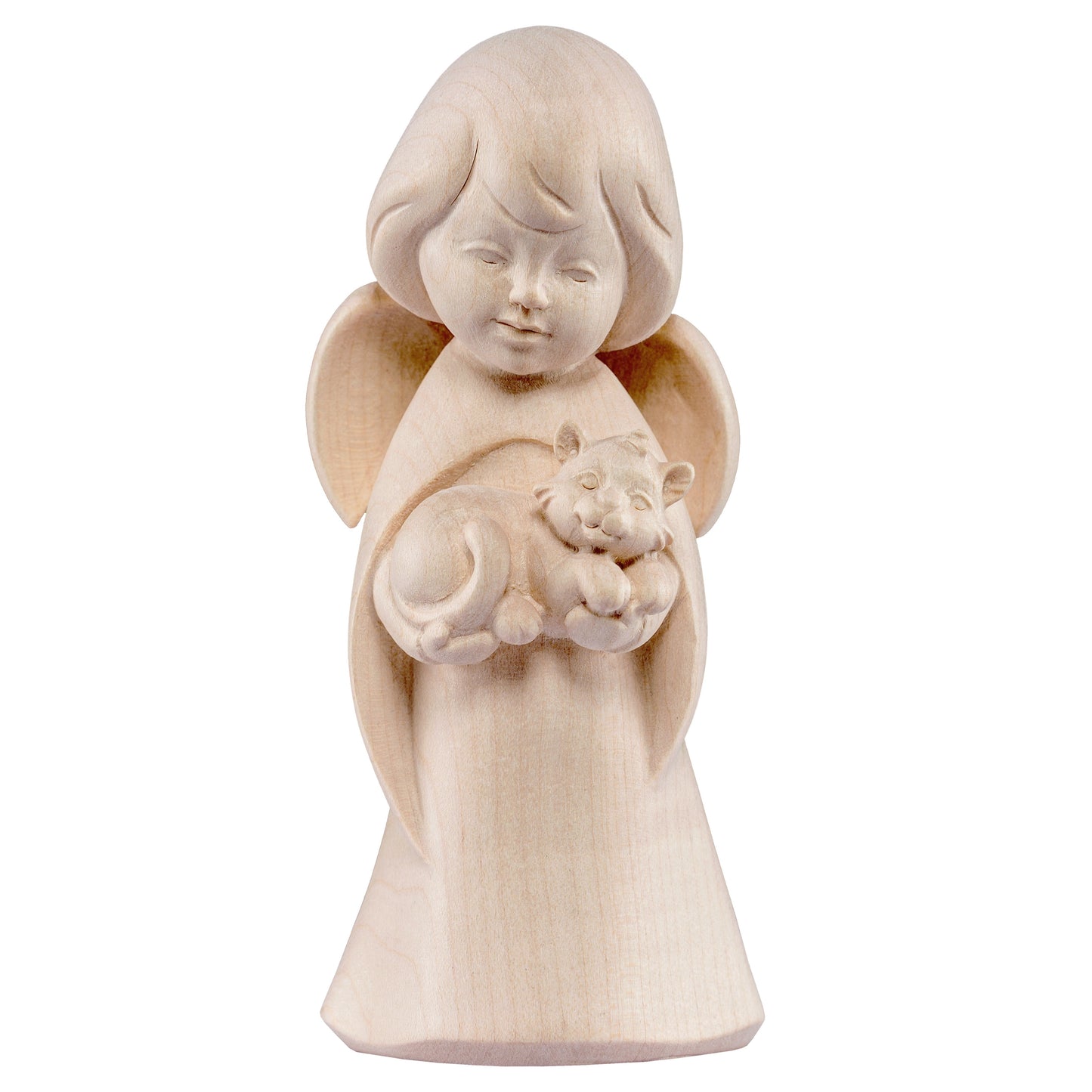 Mondo Cattolico Natural / 16 cm (6.3 in) Wooden statue of Dream angel with cat