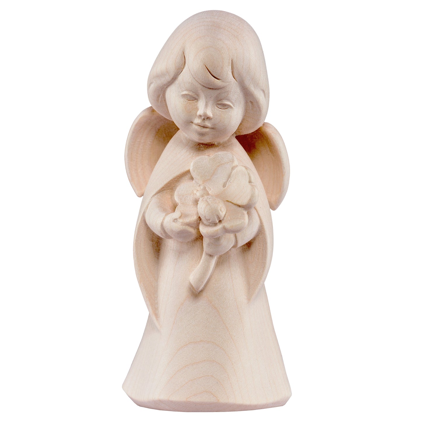 Mondo Cattolico Natural / 16 cm (6.3 in) Wooden statue of Dream angel with clover