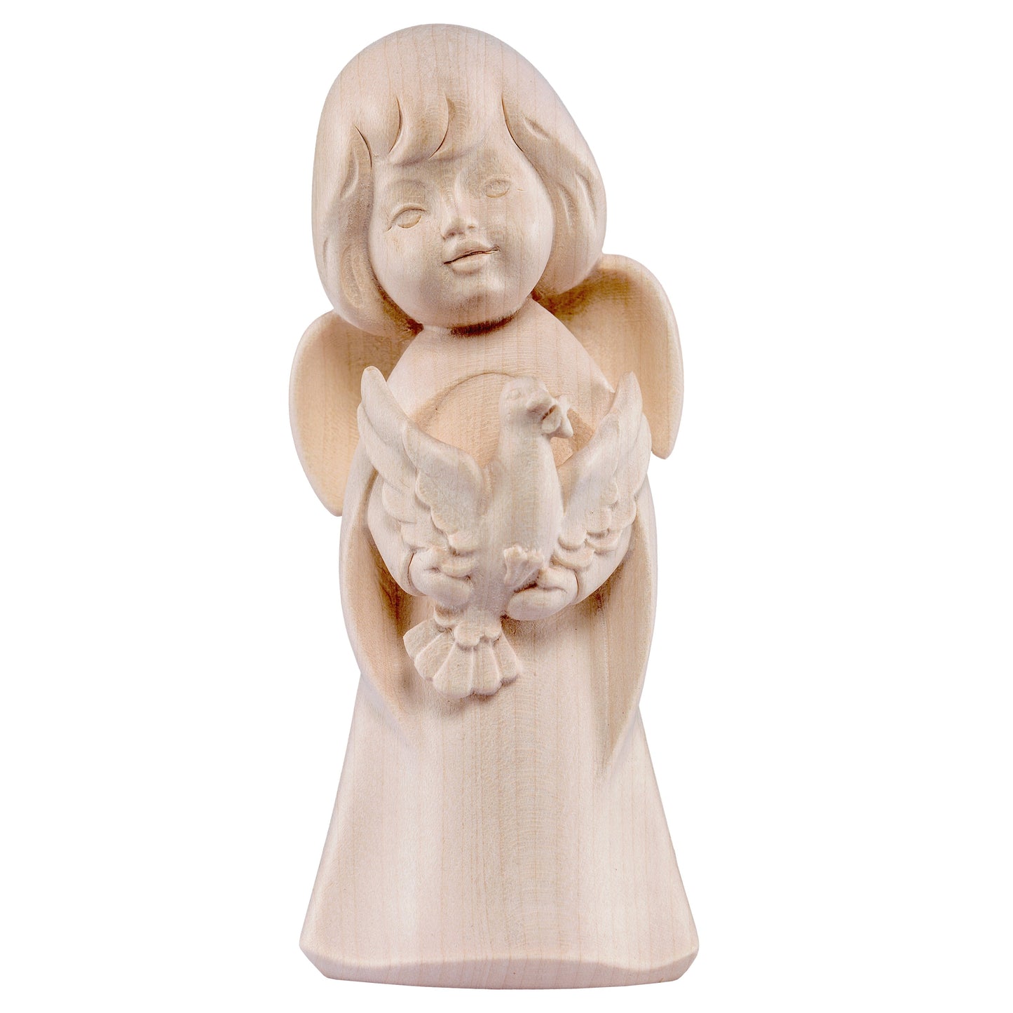 Mondo Cattolico Natural / 16 cm (6.3 in) Wooden statue of Dream angel with dove