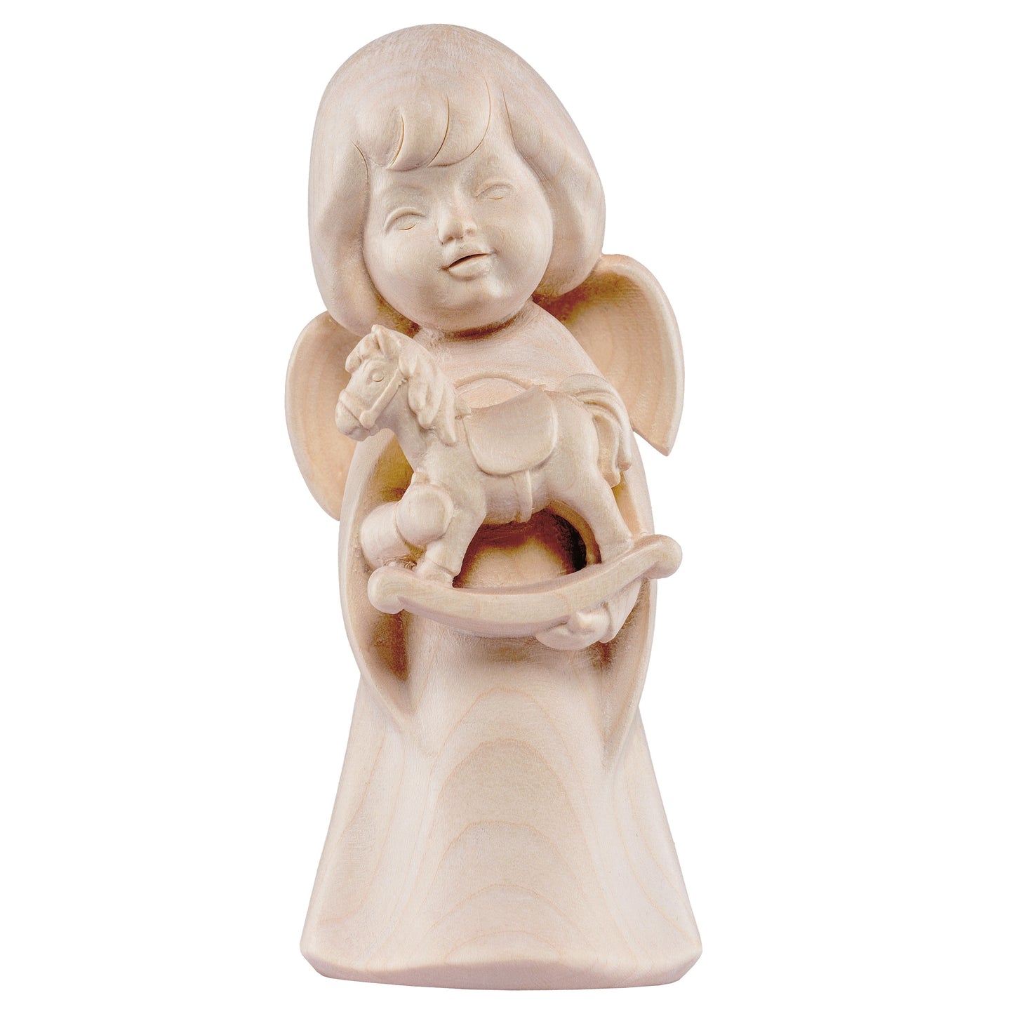 Mondo Cattolico Natural / 16 cm (6.3 in) Wooden statue of Dream angel with horse