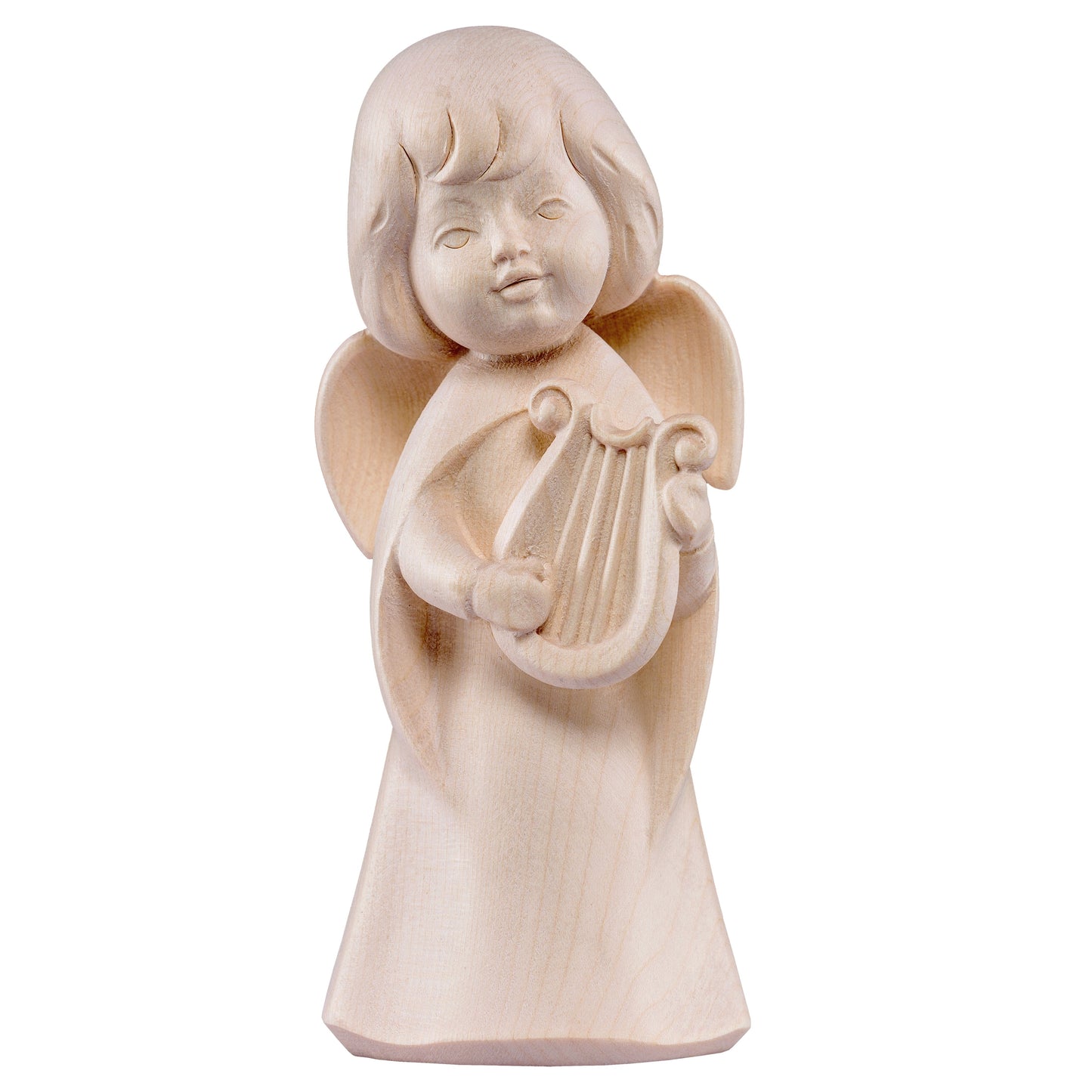 Mondo Cattolico Natural / 16 cm (6.3 in) Wooden statue of Dream angel with lyre