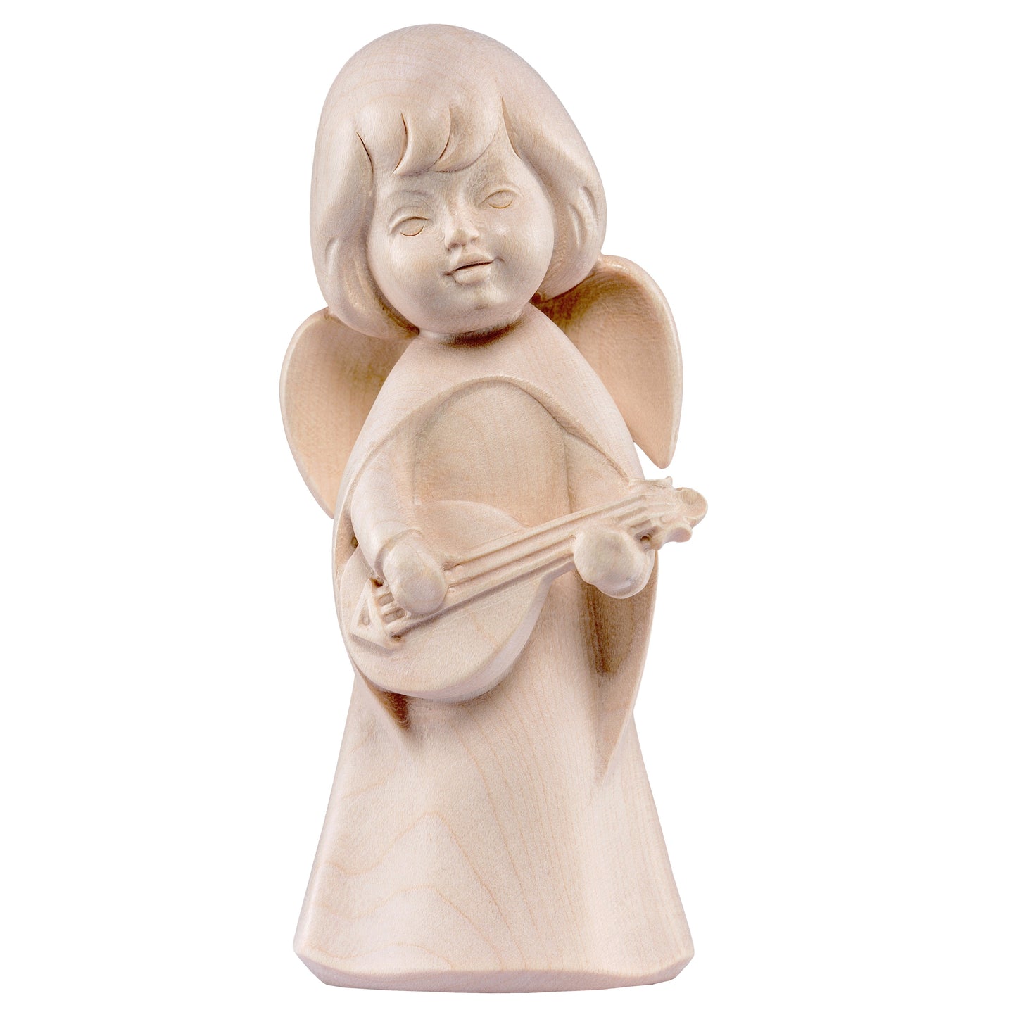 Mondo Cattolico Natural / 16 cm (6.3 in) Wooden statue of Dream angel with mandolin