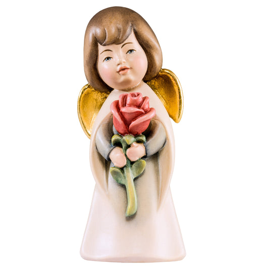 Mondo Cattolico Colored / 9 cm (3.5 in) Wooden statue of Dream angel with rose