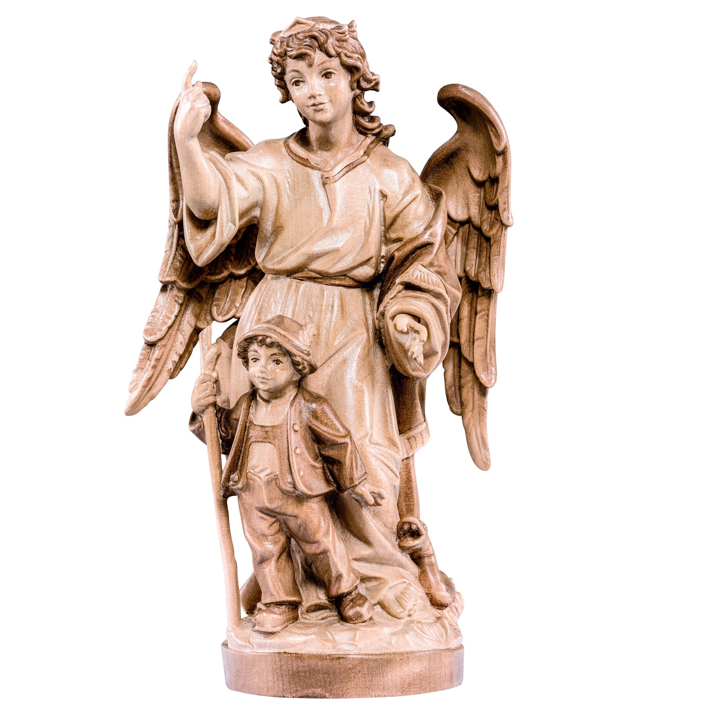 Mondo Cattolico Glossy / 15 cm (5.9 in) Wooden statue of Guardian angel baroque style