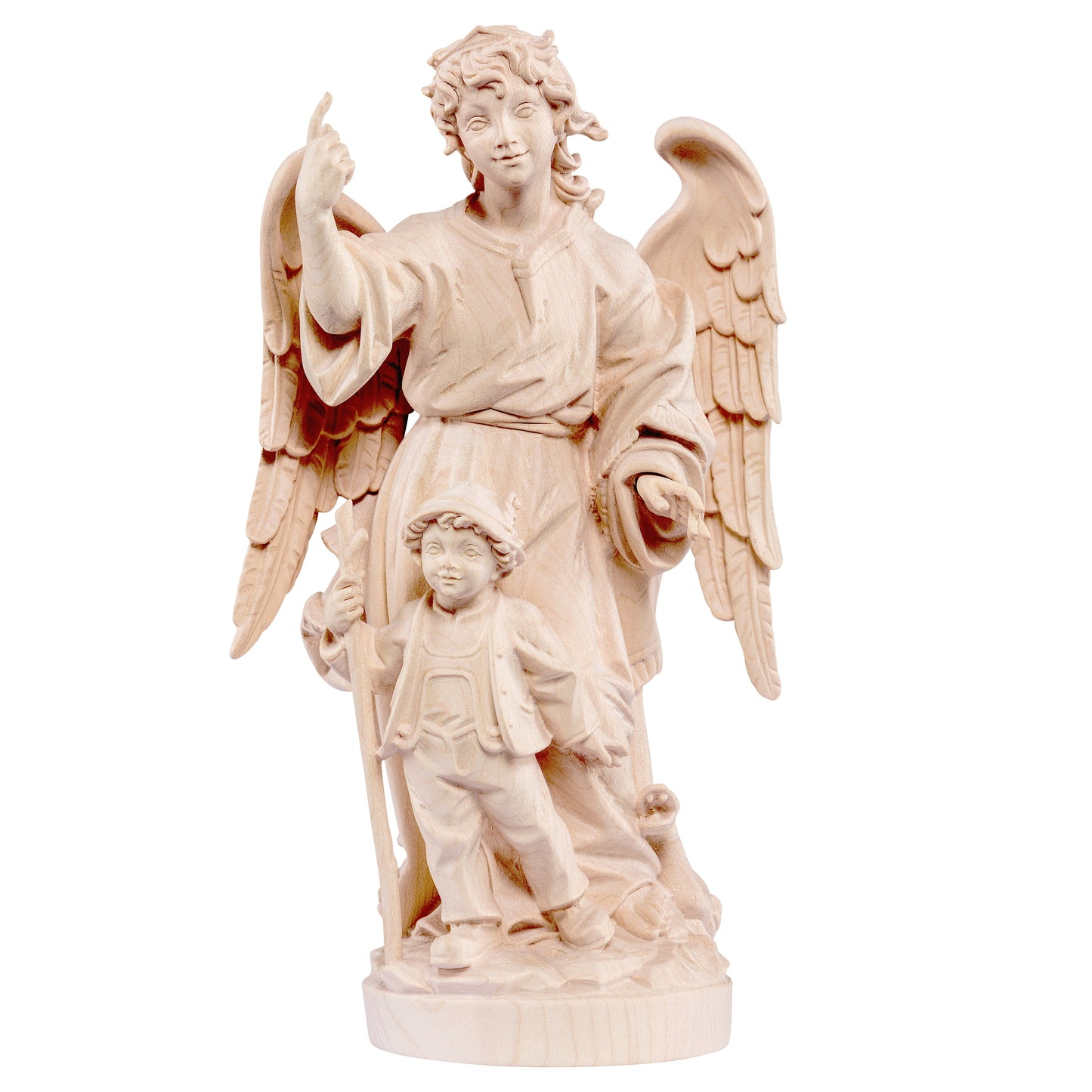 Mondo Cattolico Natural / 15 cm (5.9 in) Wooden statue of Guardian angel baroque style