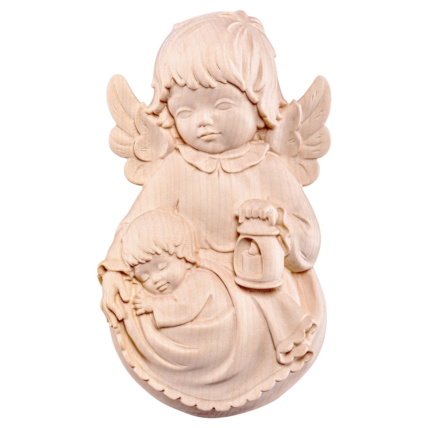 Mondo Cattolico Natural / 14 cm (5.5 in) Wooden statue of Guardian angel to hang with boy