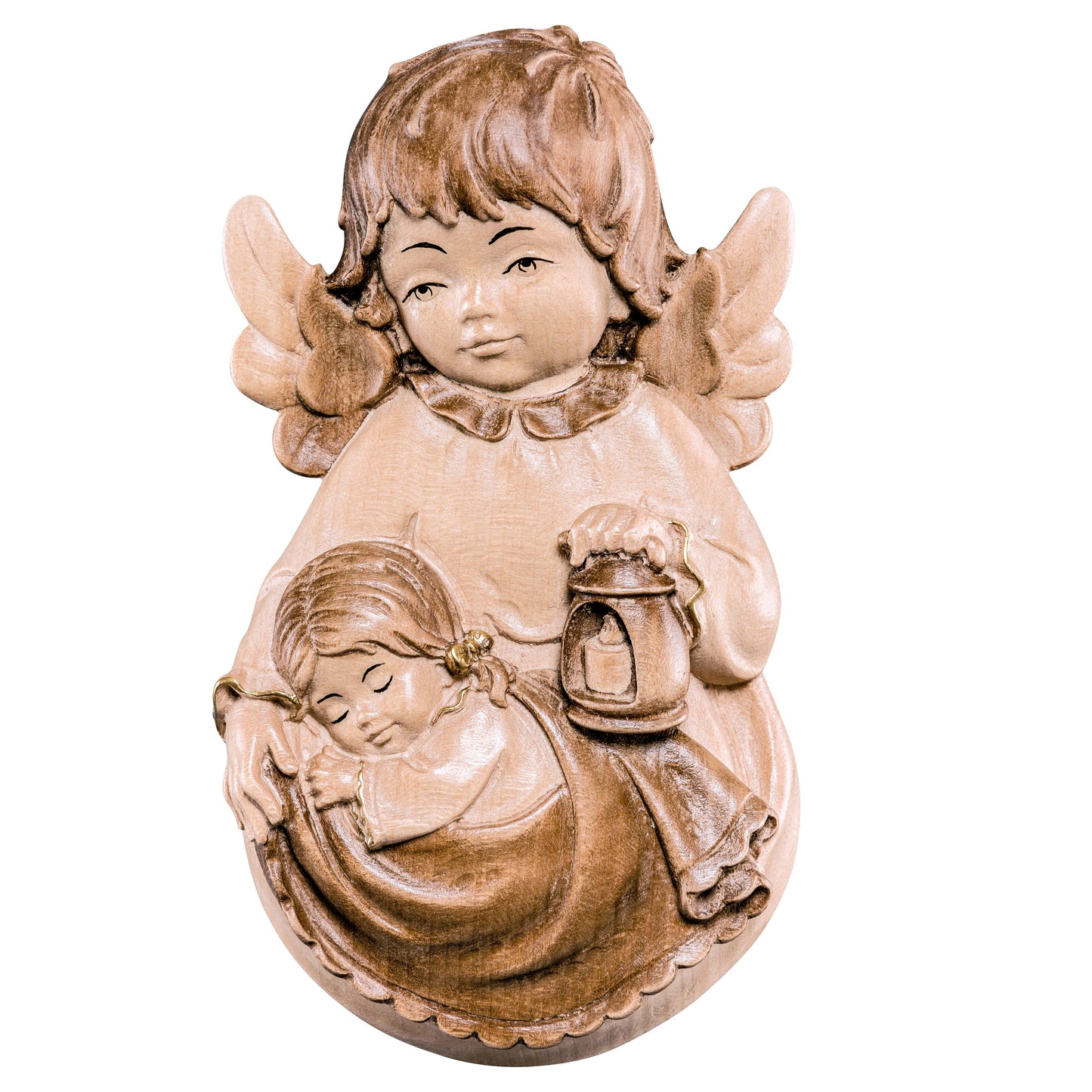 Mondo Cattolico Glossy / 10 cm (3.9 in) Wooden statue of Guardian angel to hang with girl