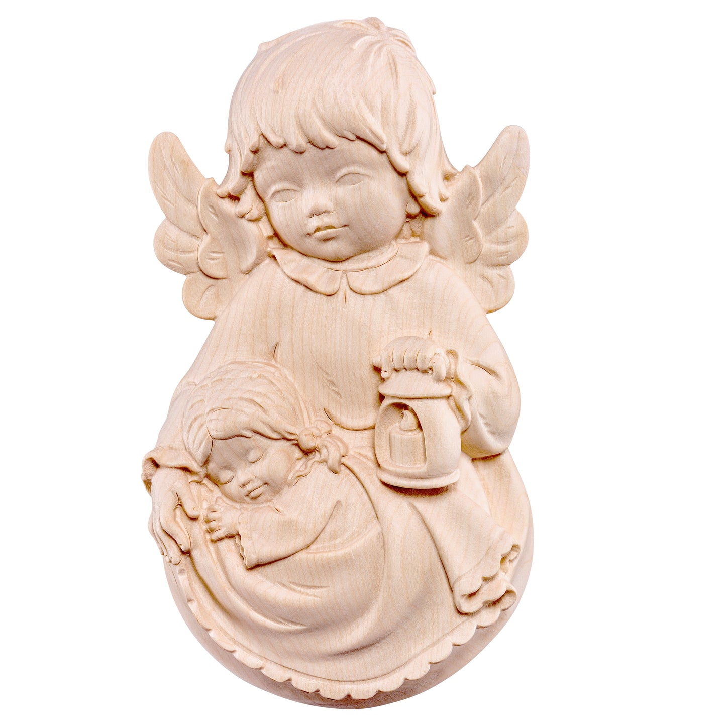 Mondo Cattolico Natural / 14 cm (5.5 in) Wooden statue of Guardian angel to hang with girl