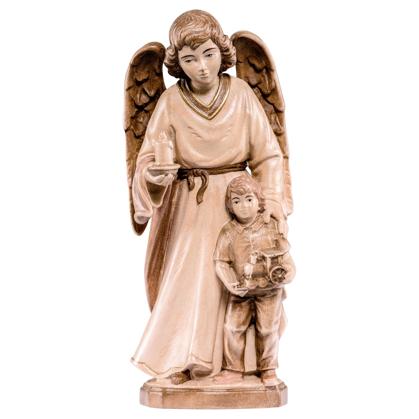 Mondo Cattolico Glossy / 10 cm (3.9 in) Wooden statue of Guardian angel with boy