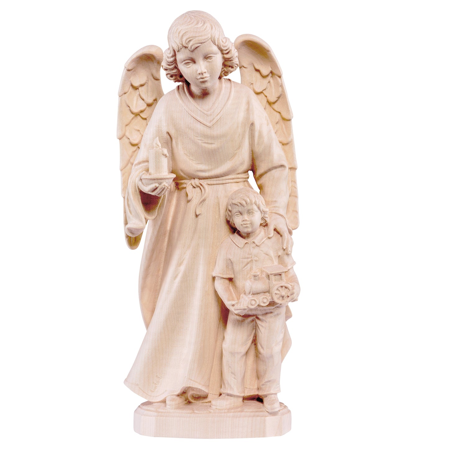 Mondo Cattolico Natural / 10 cm (3.9 in) Wooden statue of Guardian angel with boy