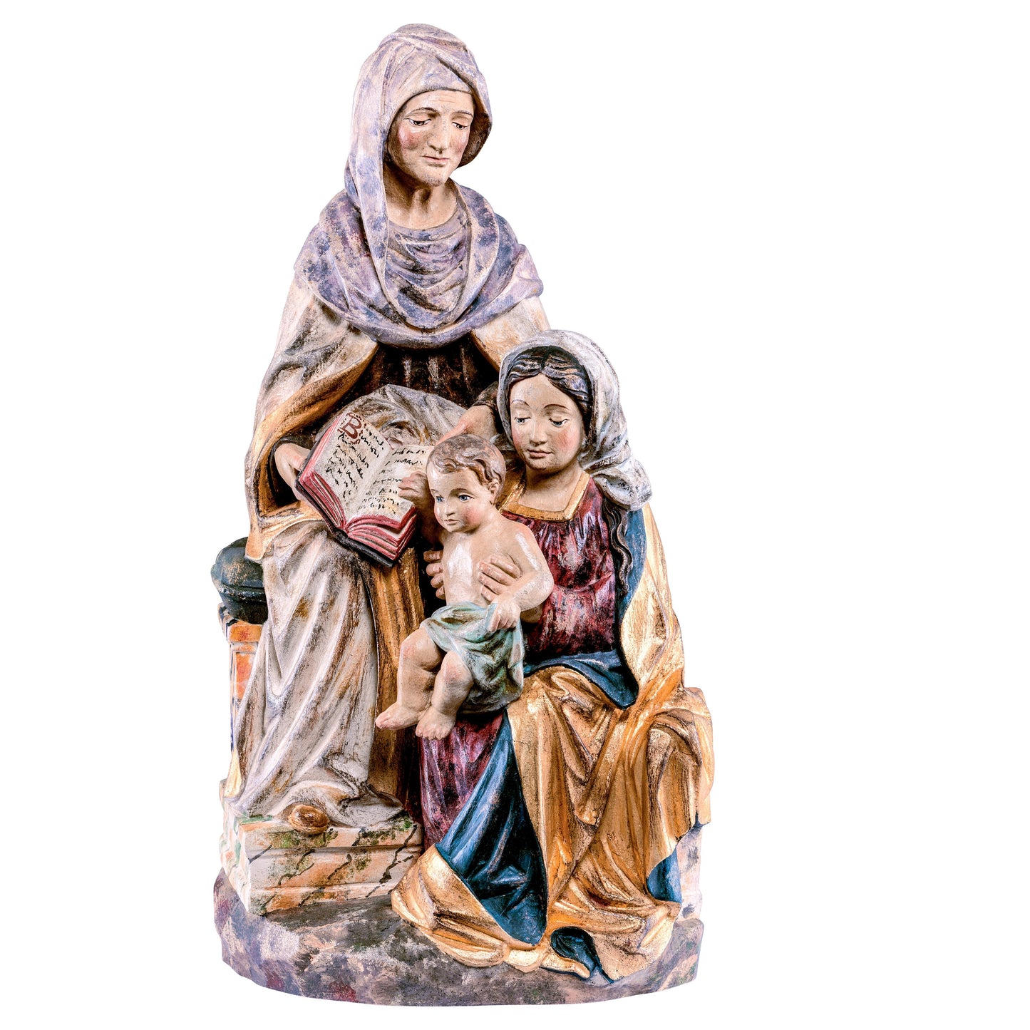 Mondo Cattolico Antiqued / 37 cm (14.6 in) Wooden statue of Holy Mother Anne