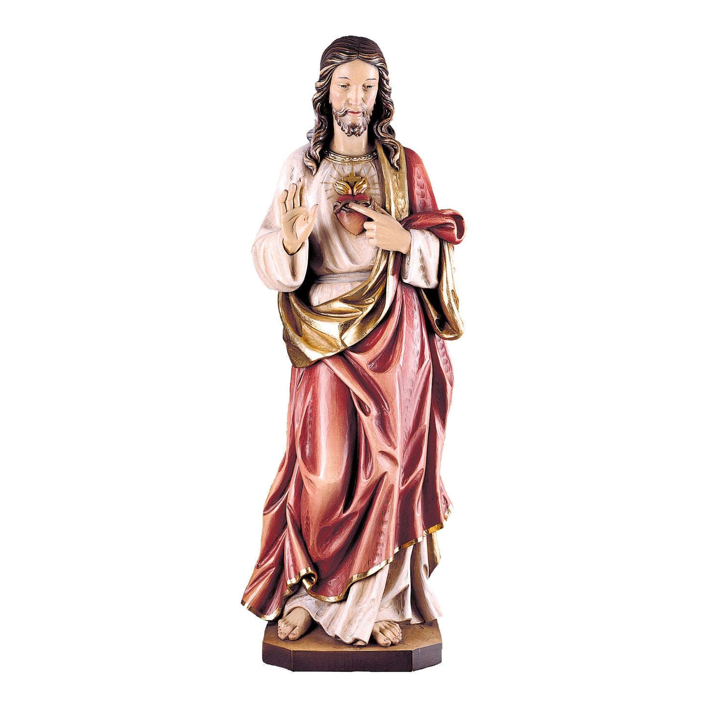 MONDO CATTOLICO Colored / 13 cm (5.1 in) Wooden statue of Jesus sacred heart