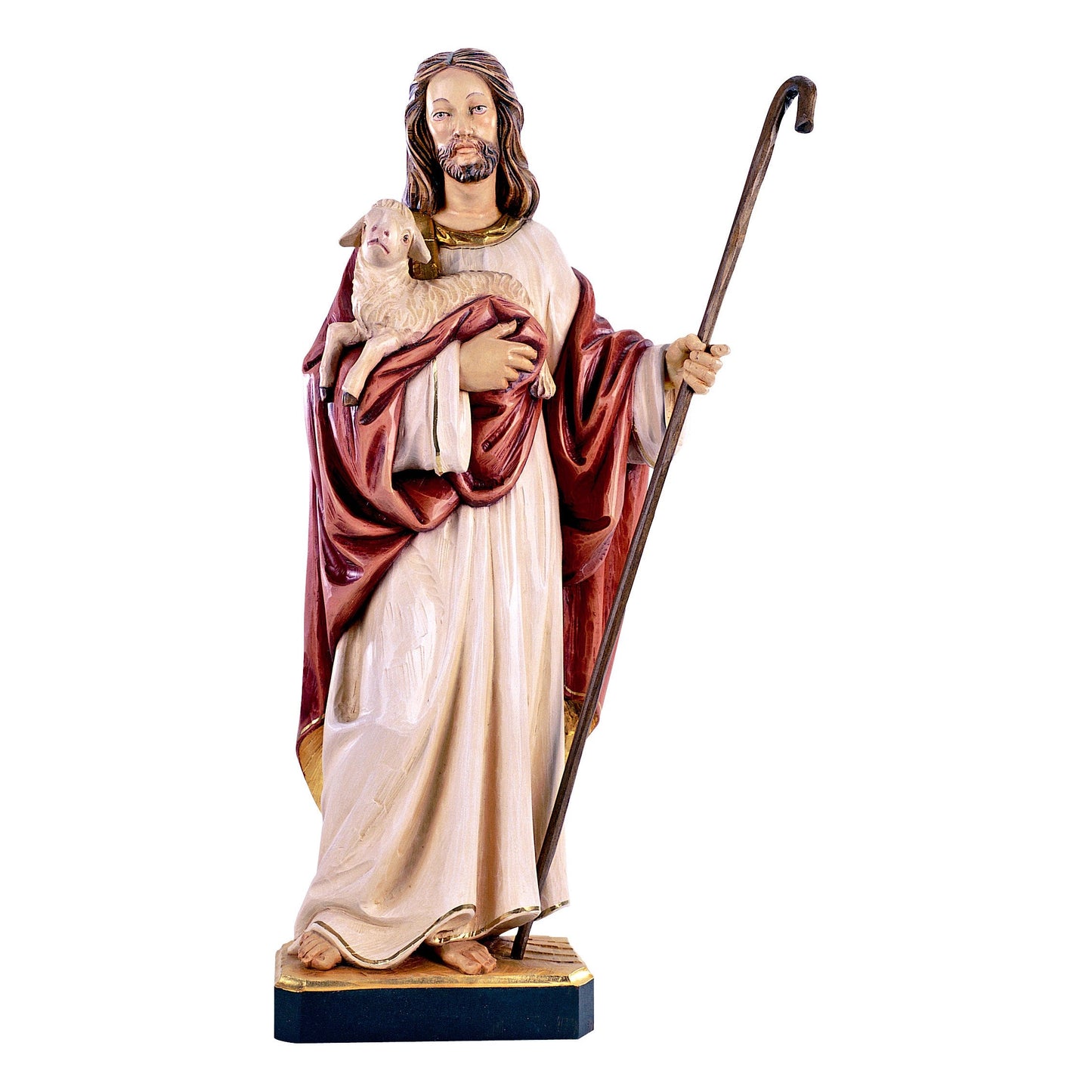 MONDO CATTOLICO Colored / 30 cm (11.8 in) Wooden statue of Jesus shepherd without sheep