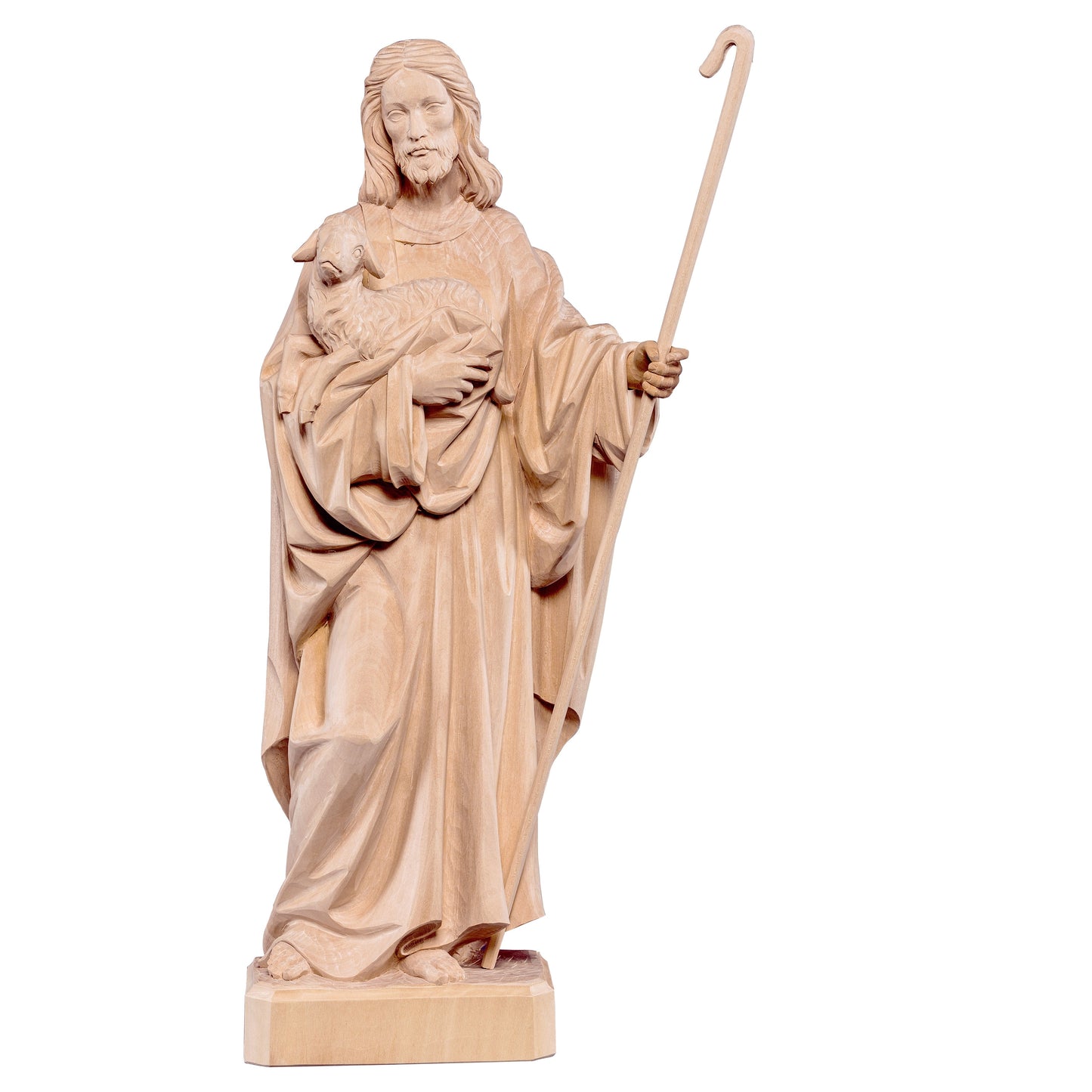 MONDO CATTOLICO Natural / 30 cm (11.8 in) Wooden statue of Jesus shepherd without sheep