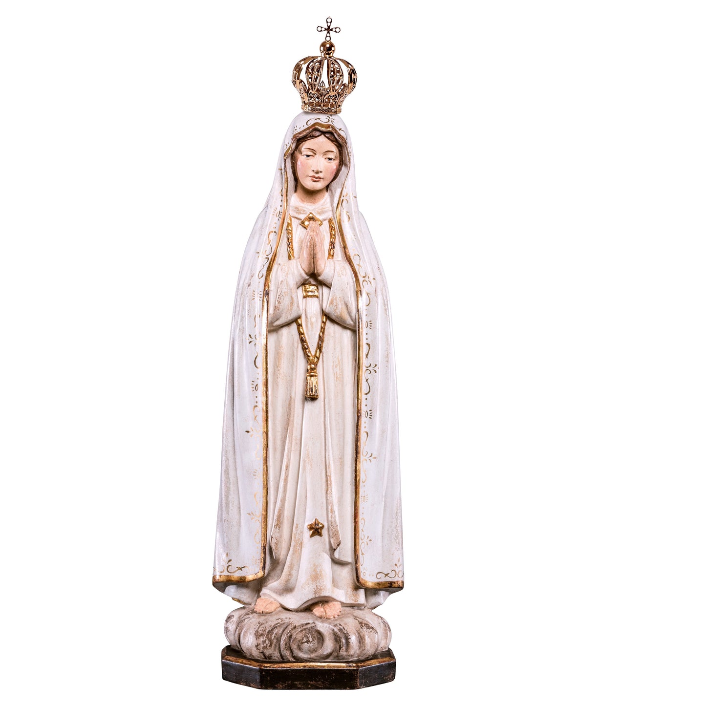 MONDO CATTOLICO Golden / 47 cm (18.5 in) Wooden statue of Madonna Fátima with crown