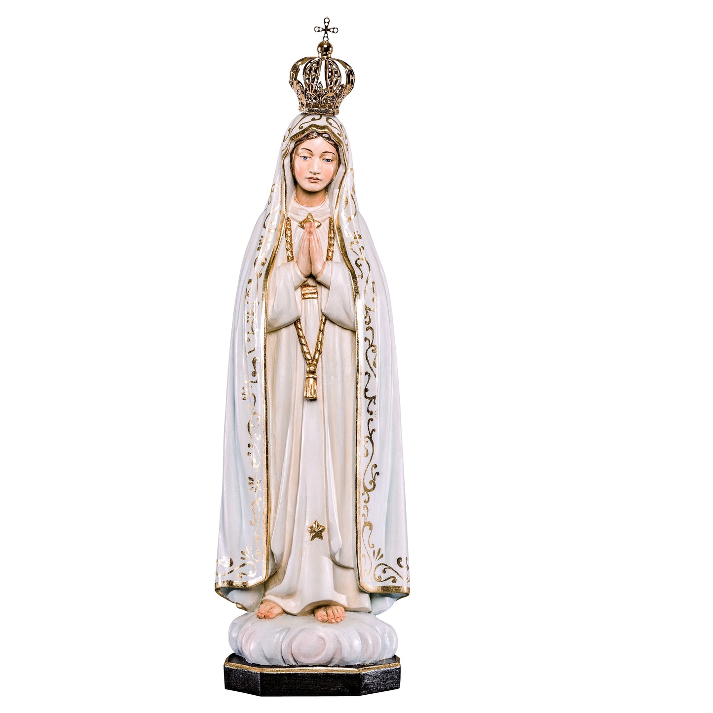 MONDO CATTOLICO Antiqued / 70 cm (27.6 in) Wooden statue of Madonna Fátima with crown