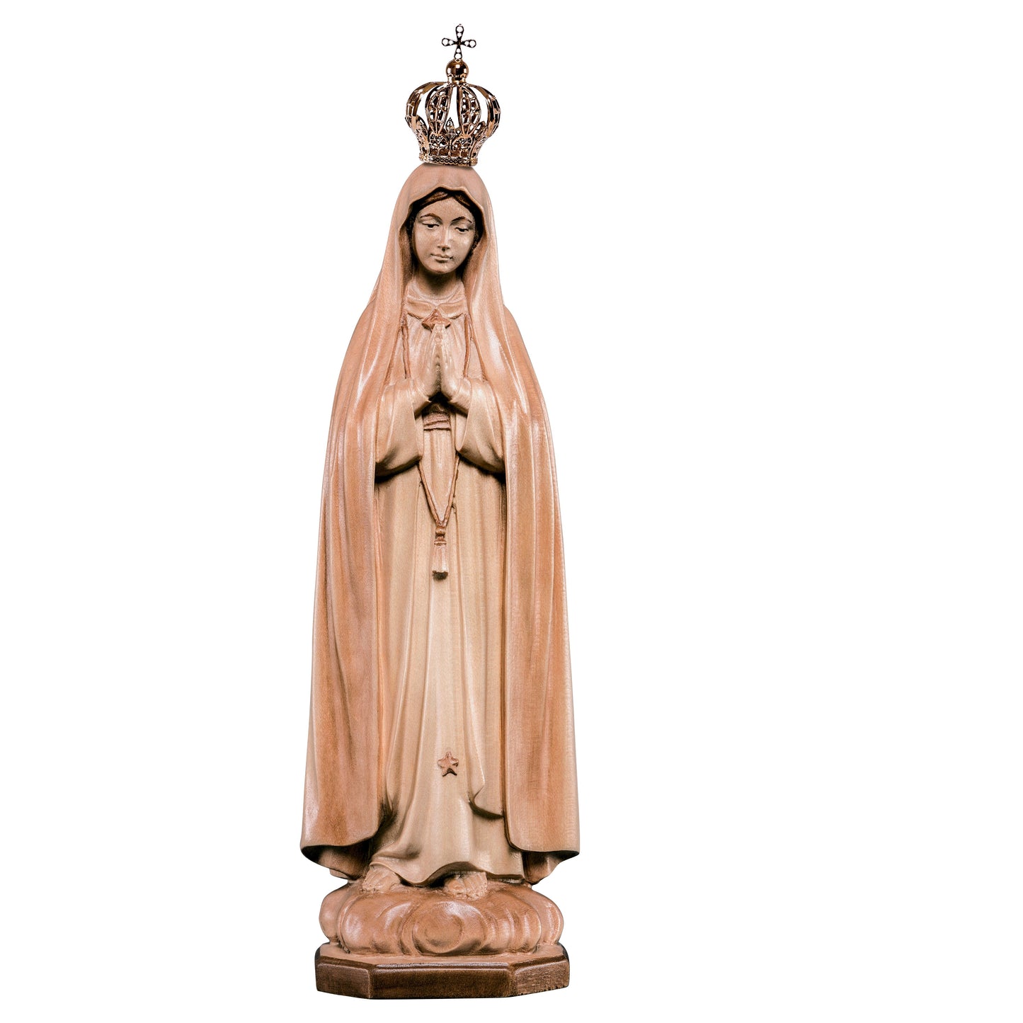 MONDO CATTOLICO Glossy / 11 cm (4.3 in) Wooden statue of Madonna Fátima with crown