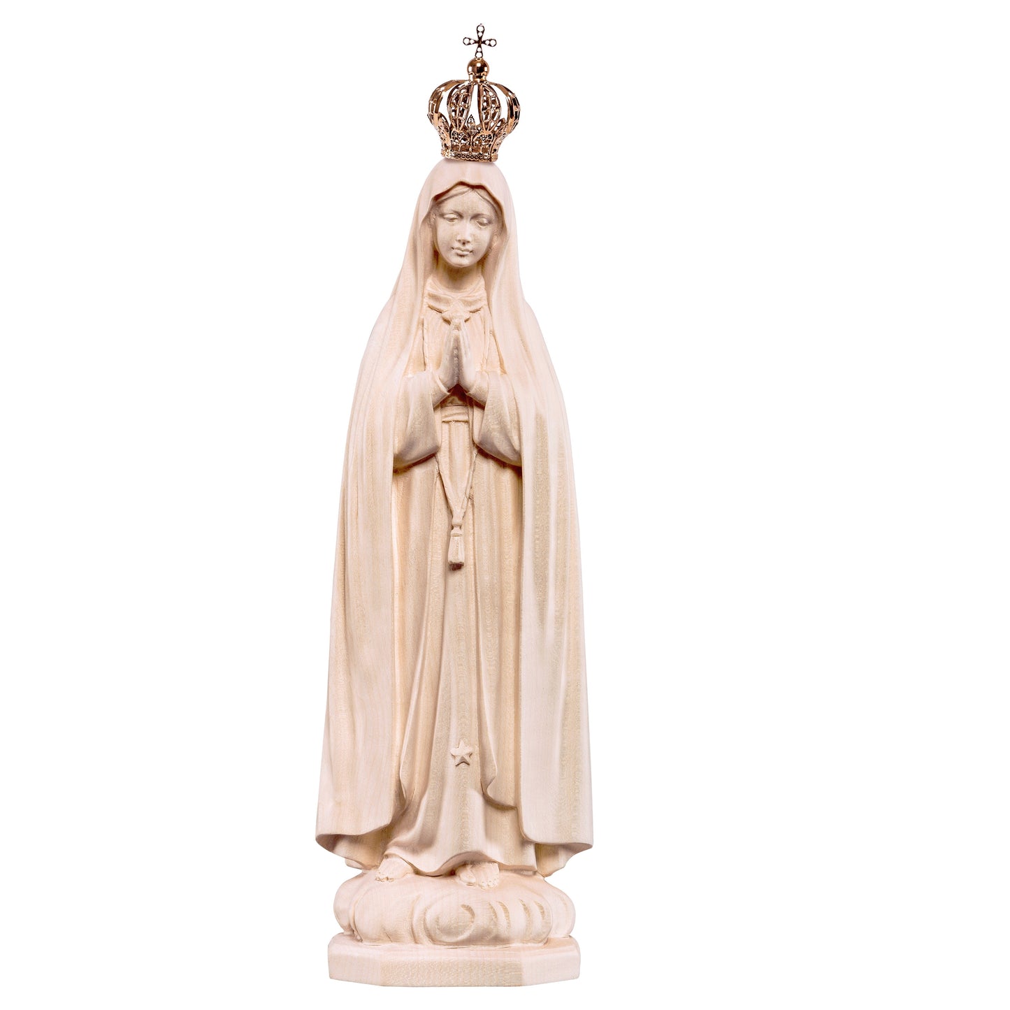 MONDO CATTOLICO Natural / 14 cm (5.5 in) Wooden statue of Madonna Fátima with crown