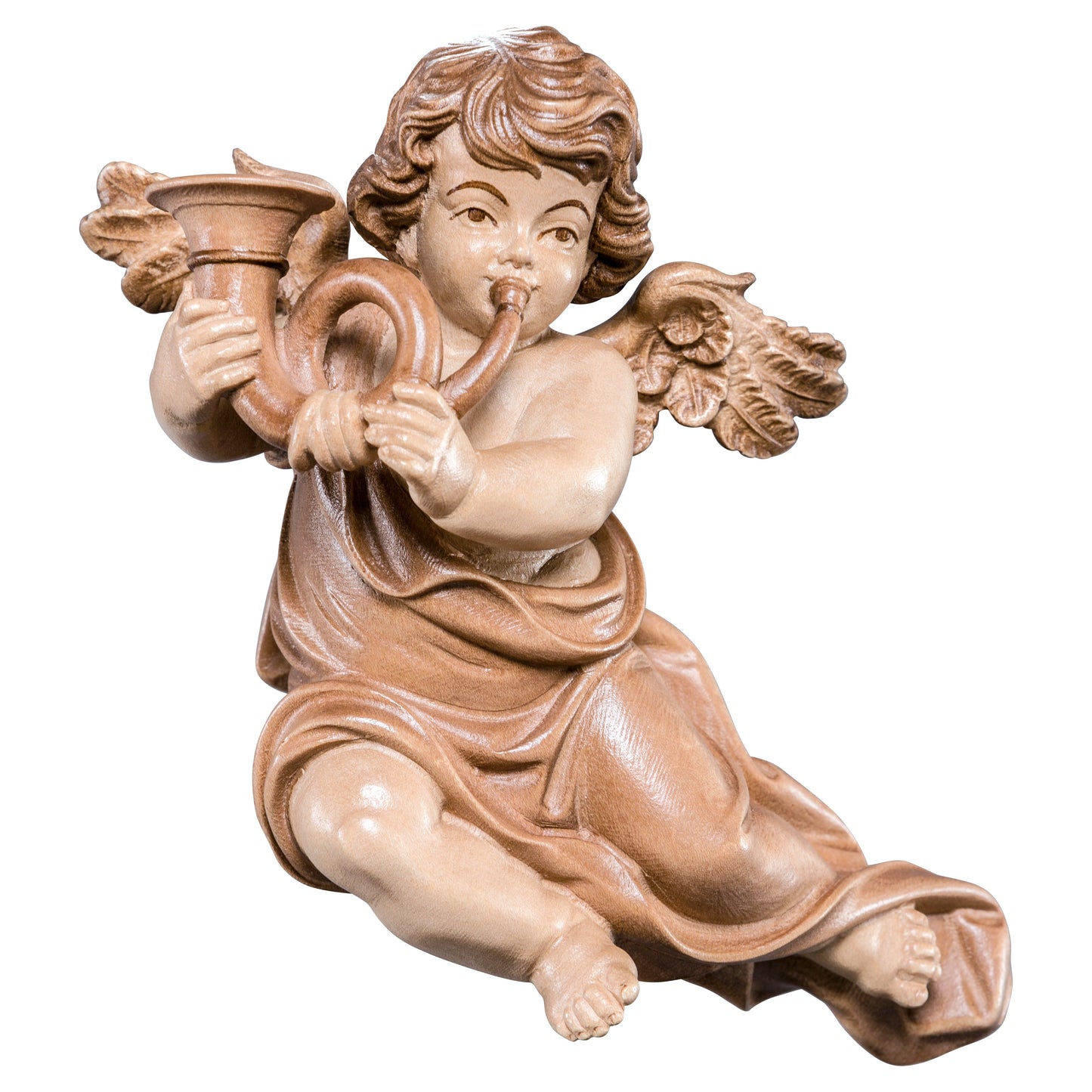 Mondo Cattolico Glossy / 11 cm (4.3 in) Wooden statue of Marian cherub with horn