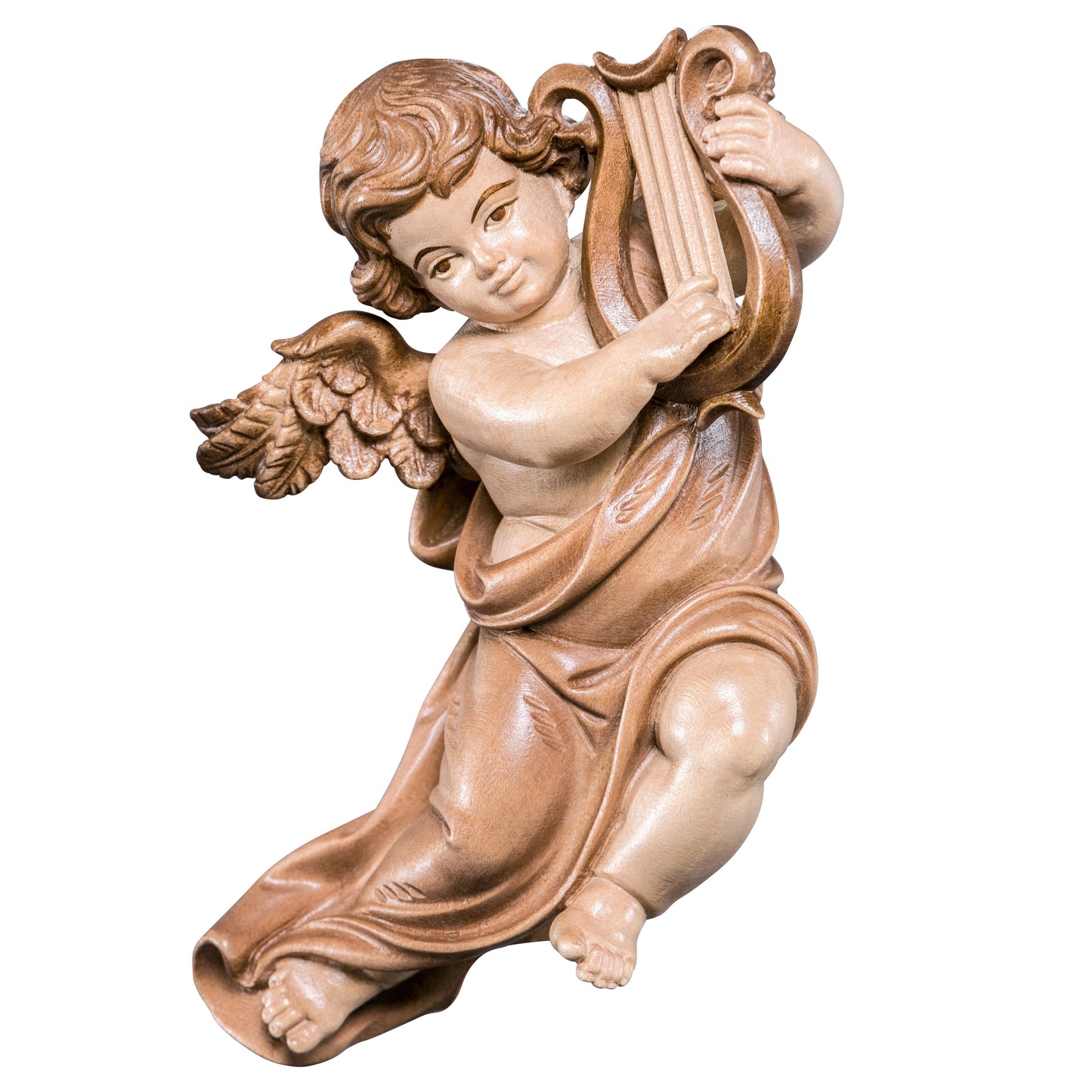 Mondo Cattolico Glossy / 11 cm (4.3 in) Wooden statue of Marian cherub with lyre