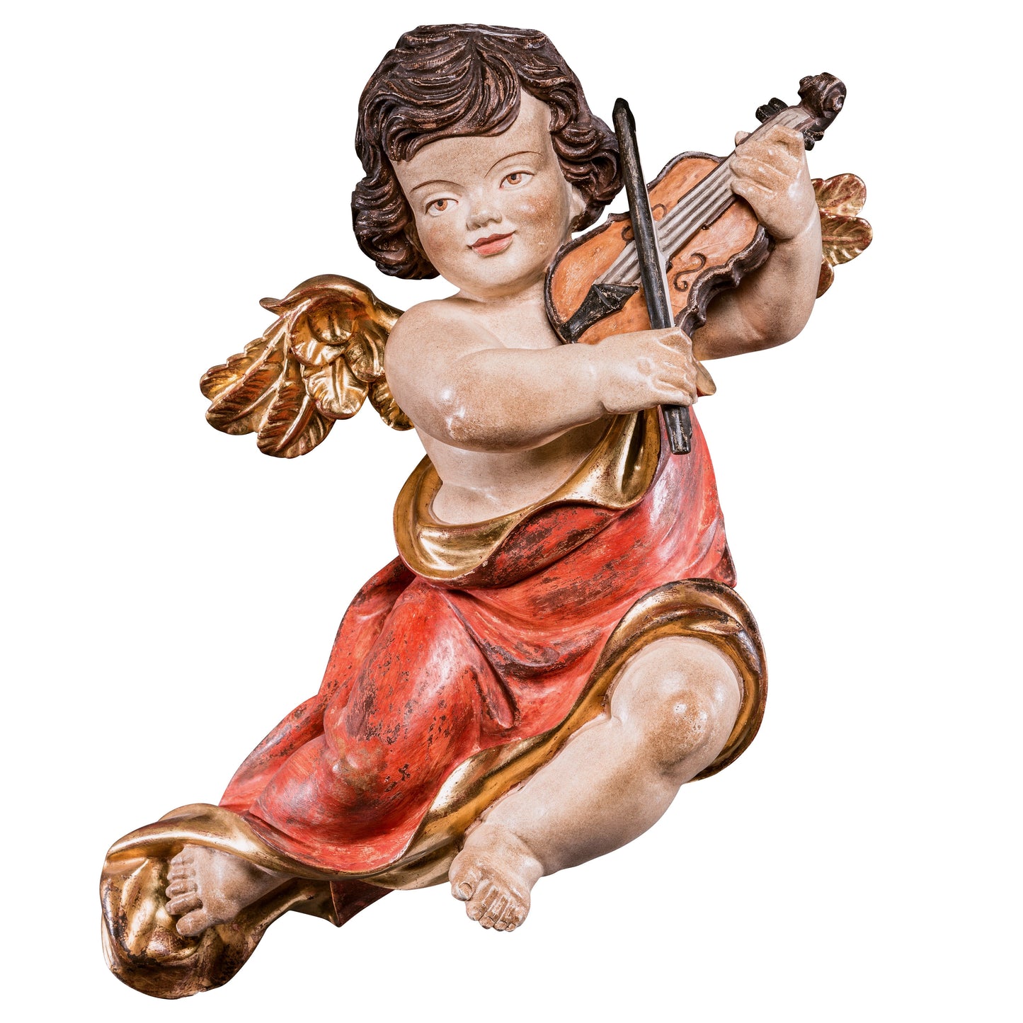 Mondo Cattolico Golden / 22 cm (8.7 in) Wooden statue of Marian cherub with violin