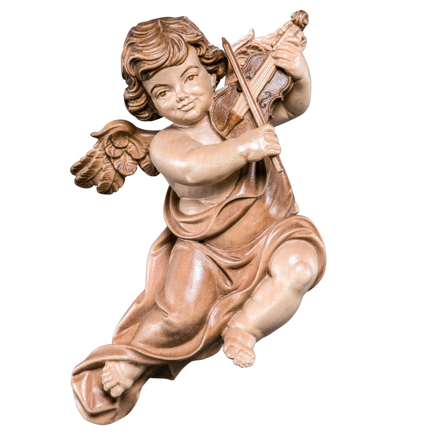 Mondo Cattolico Glossy / 11 cm (4.3 in) Wooden statue of Marian cherub with violin