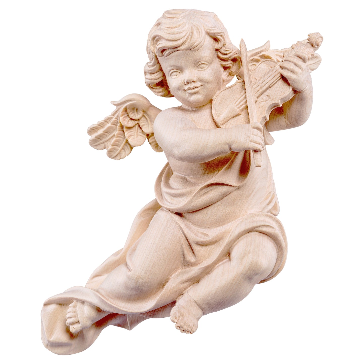 Mondo Cattolico Natural / 11 cm (4.3 in) Wooden statue of Marian cherub with violin