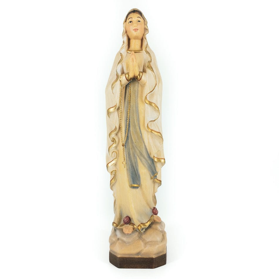 Antique French religious statue Holy virgin Mary of Lourdes madonna our lady of Lourdes souvenir statue w roses anchor popular base sculpture