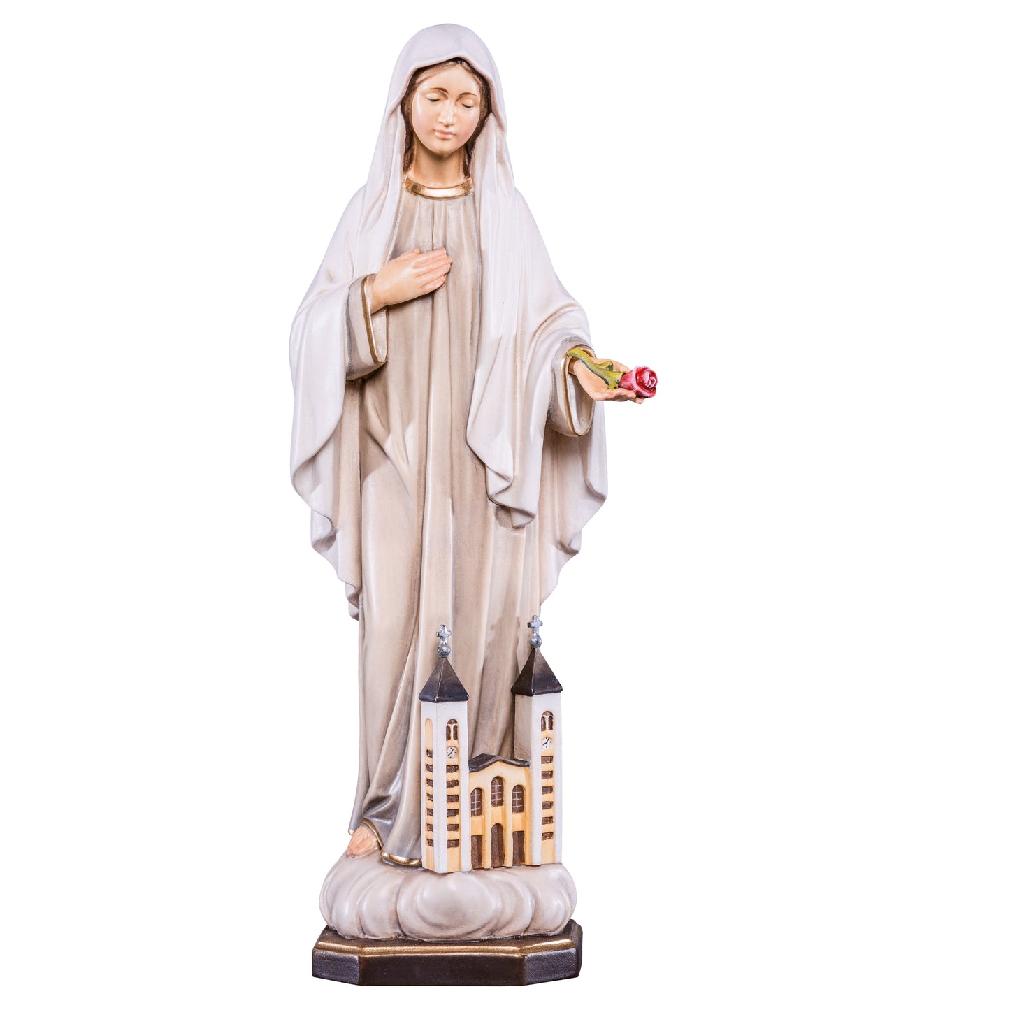 MONDO CATTOLICO Colored / 10 cm (3.9 in) Wooden statue of Our Lady of Medjugorje