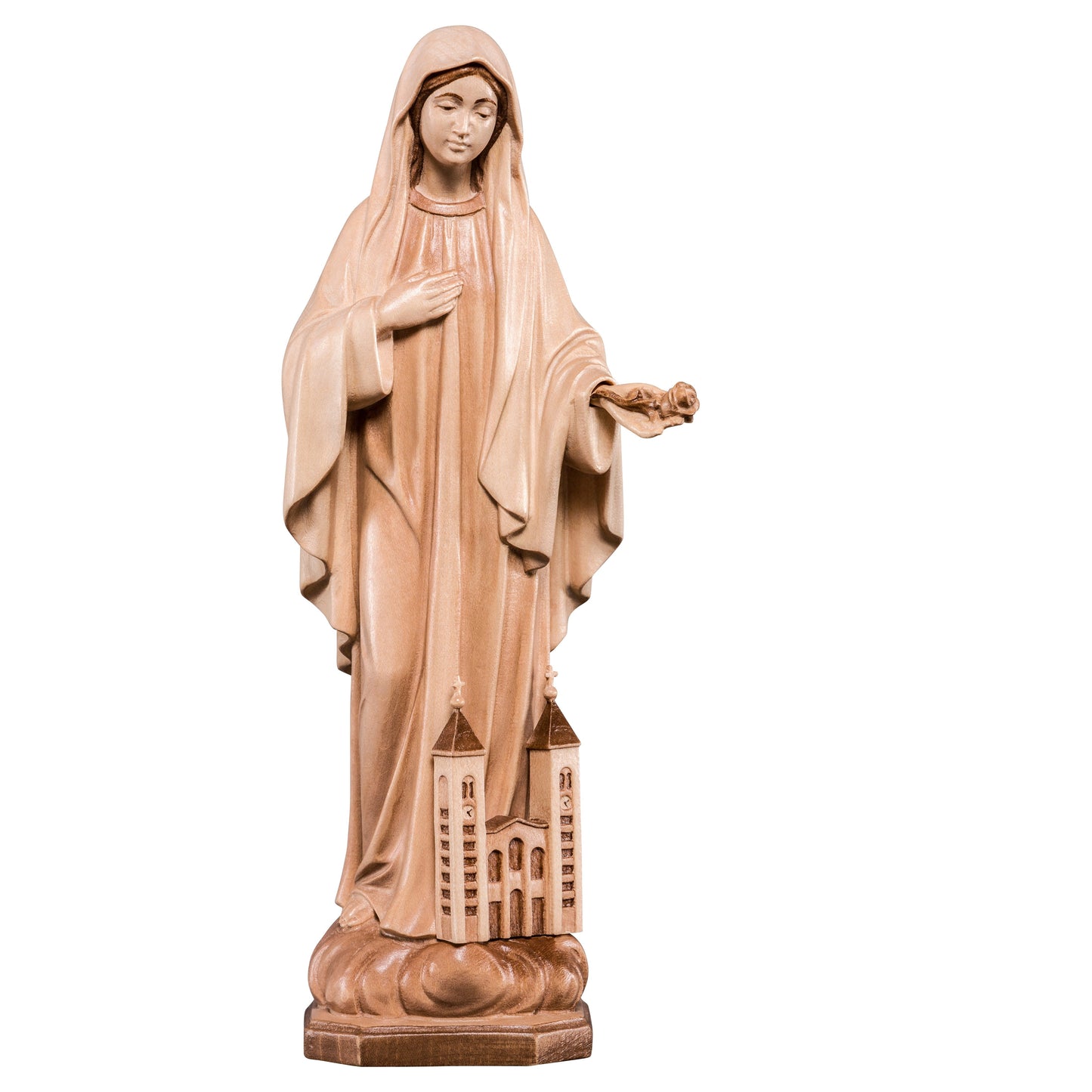 MONDO CATTOLICO Glossy / 10 cm (3.9 in) Wooden statue of Our Lady of Medjugorje